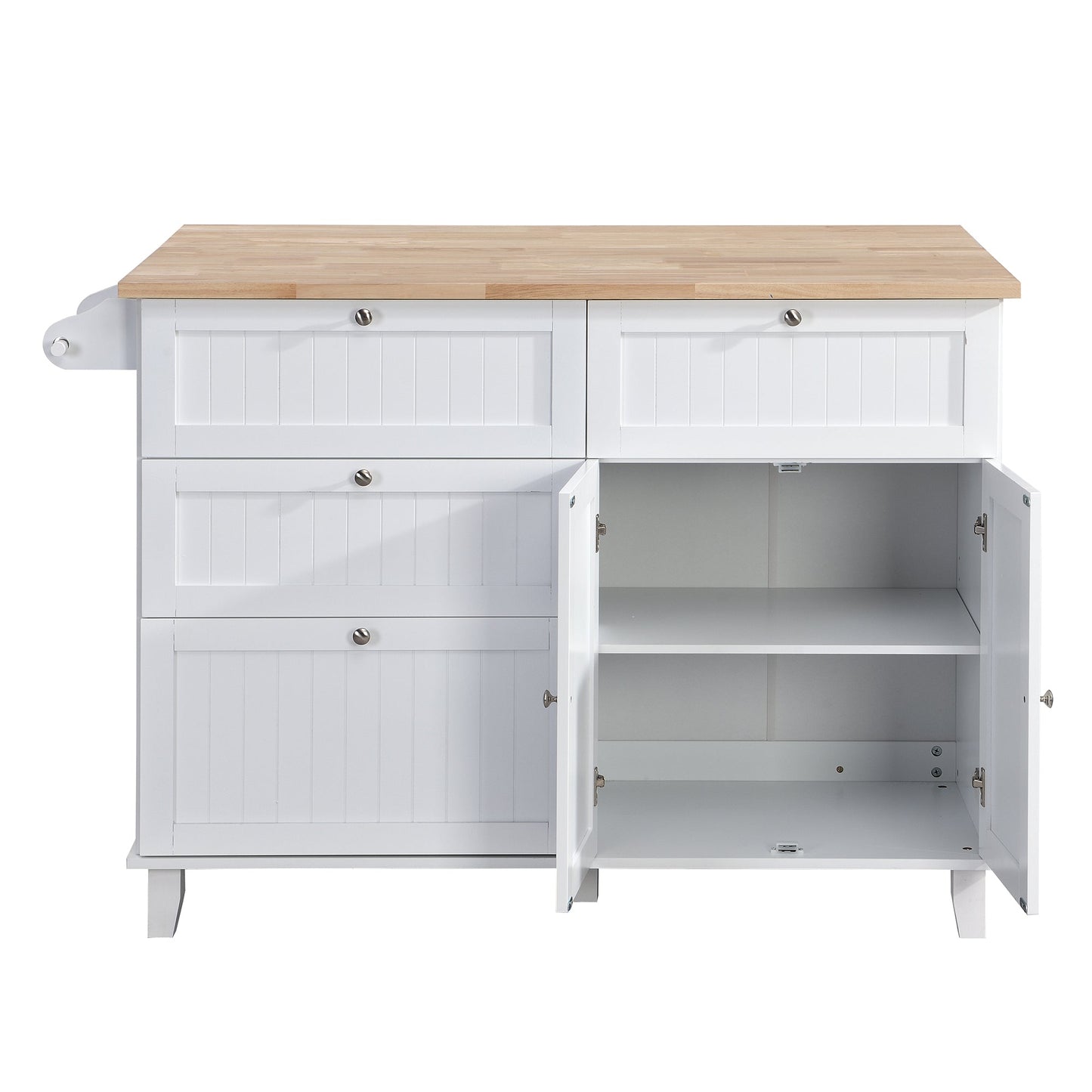 Farmhouse Kitchen Island Set With Drop Leaf and 2 Seatings,Dining Table Set With Storage Cabinet, Drawers and Towel Rack