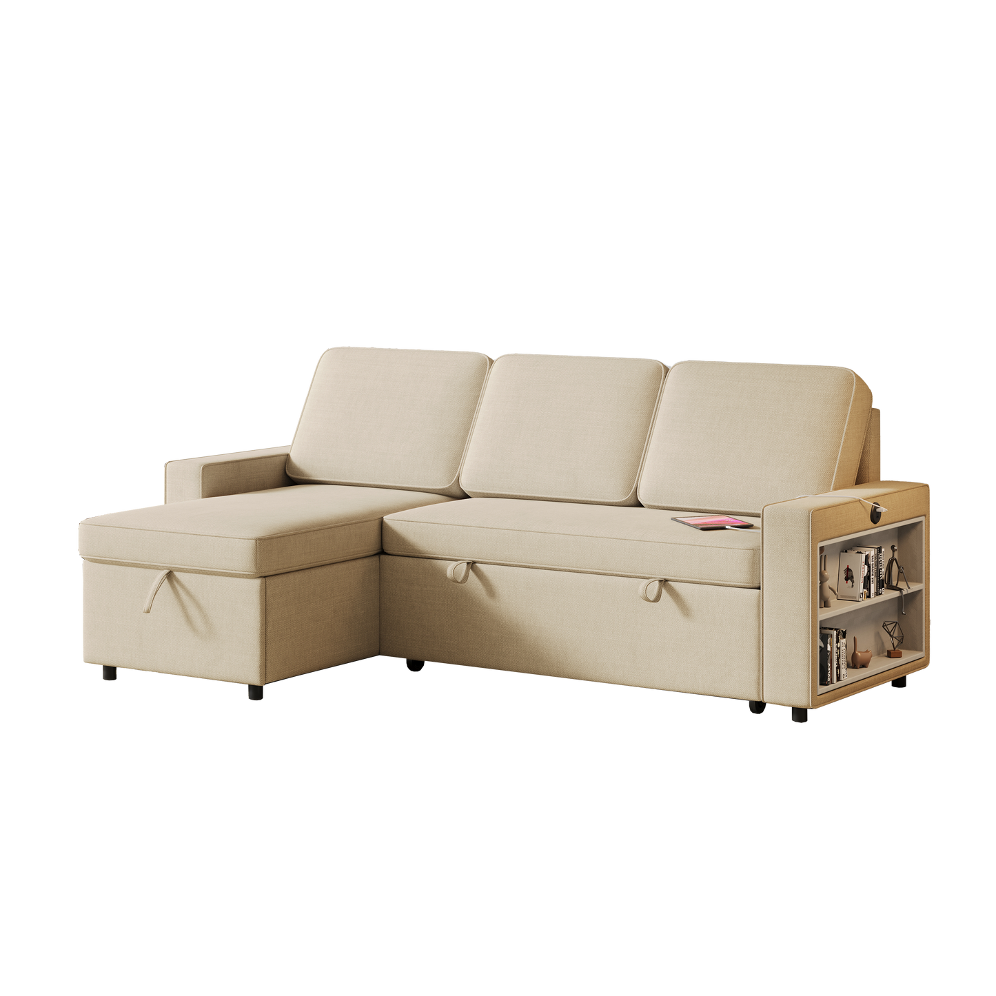 85.8" Pull Out Sleeper Sofa L-Shaped Couch Convertible Sofa Bed With Storage Chaise and Storage Racks,With USB Port