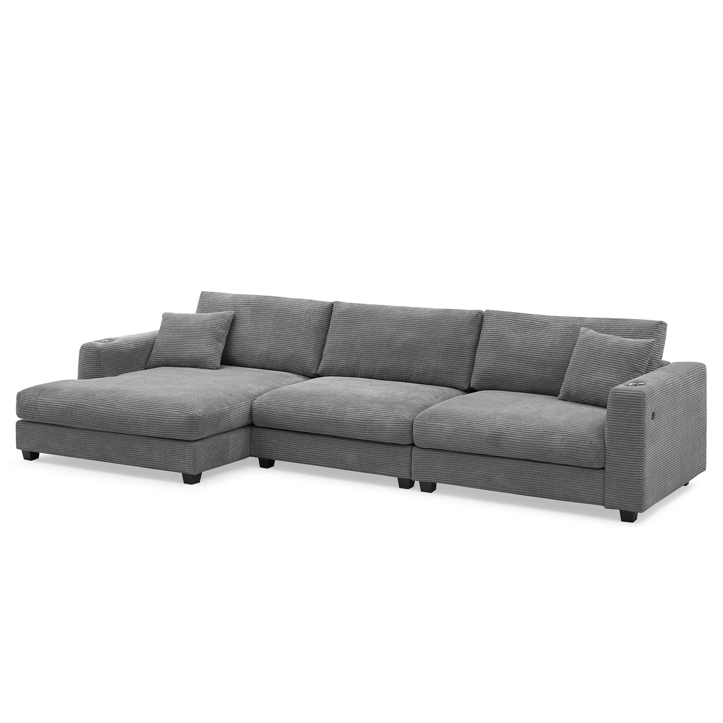 134*54"Oversized Corduroy Sectional Sofa,L Shaped Cloud Couch With USB Charging Port,Cup Holder,Deep Seat Sofa Bed