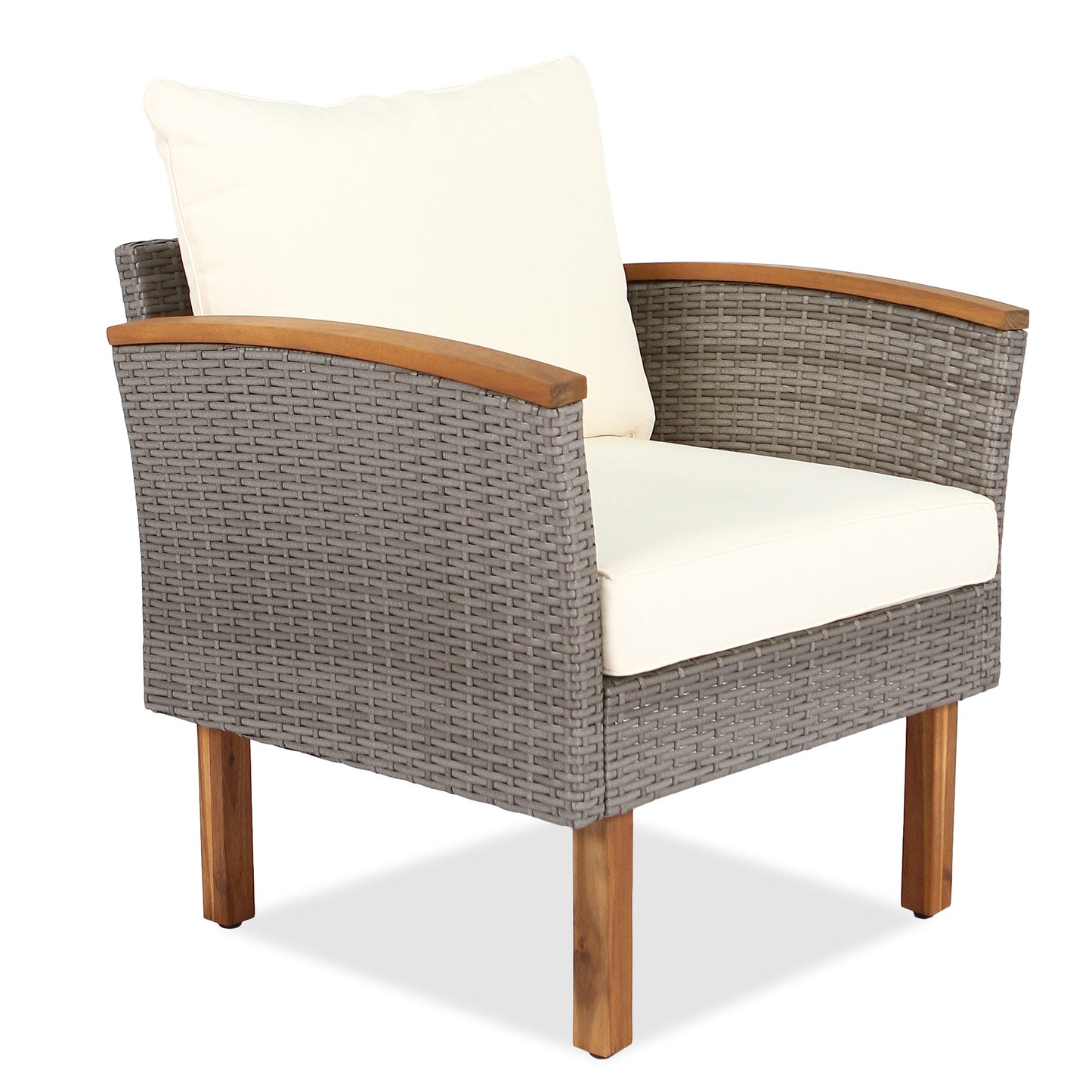 GO 9-Piece Patio Rattan Furniture Set, Outdoor Conversation Set With Acacia Wood Legs and Tabletop, PE Rattan Sectional