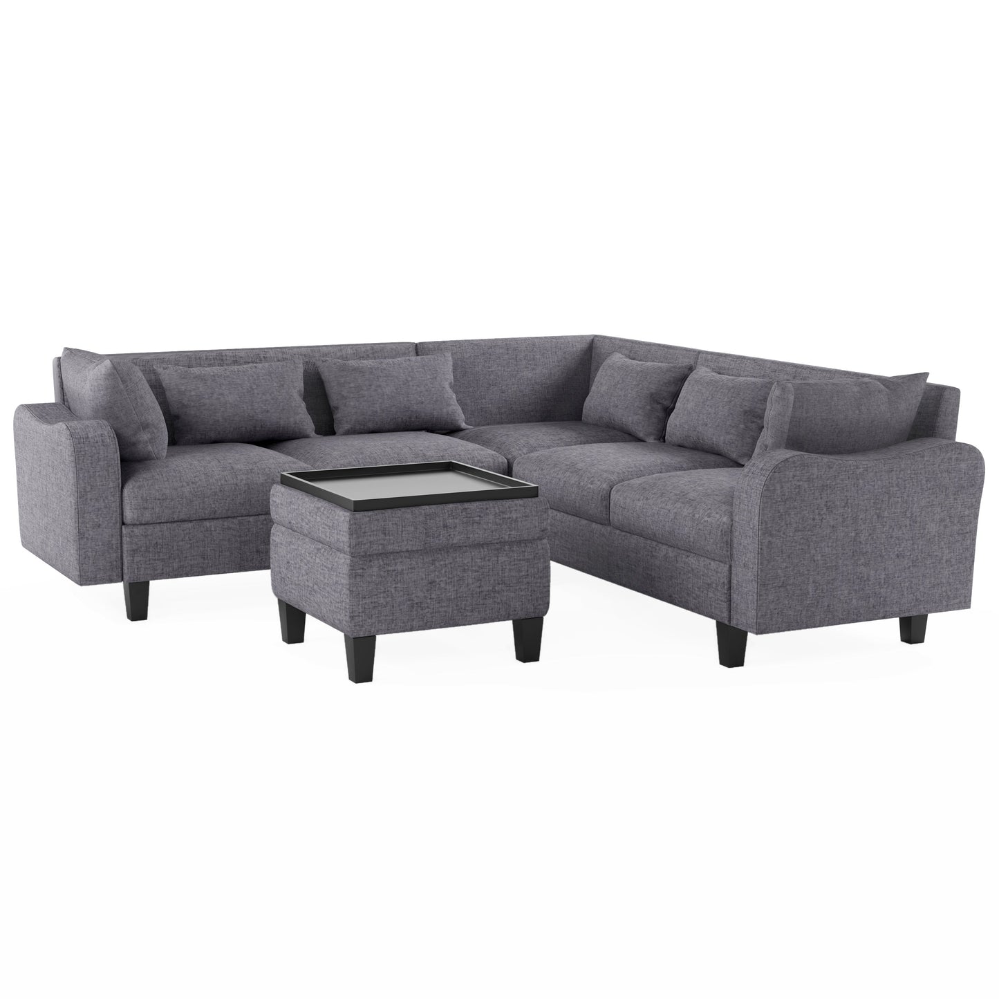 87" Modern Sectional Sofa With Coffee Table,6-Seat Couch Set With Storage Ottoman,Various Combinations,L-Shape Indoor