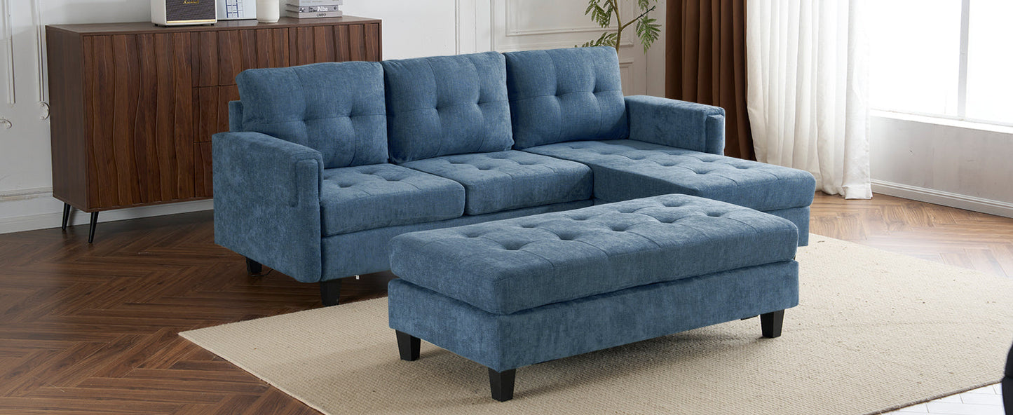 83.4" L-Shaped Sofa Sectional Couch Sofa Bed With Two USB Ports, a Movable Ottoman and a Reversible Chaise Lounge