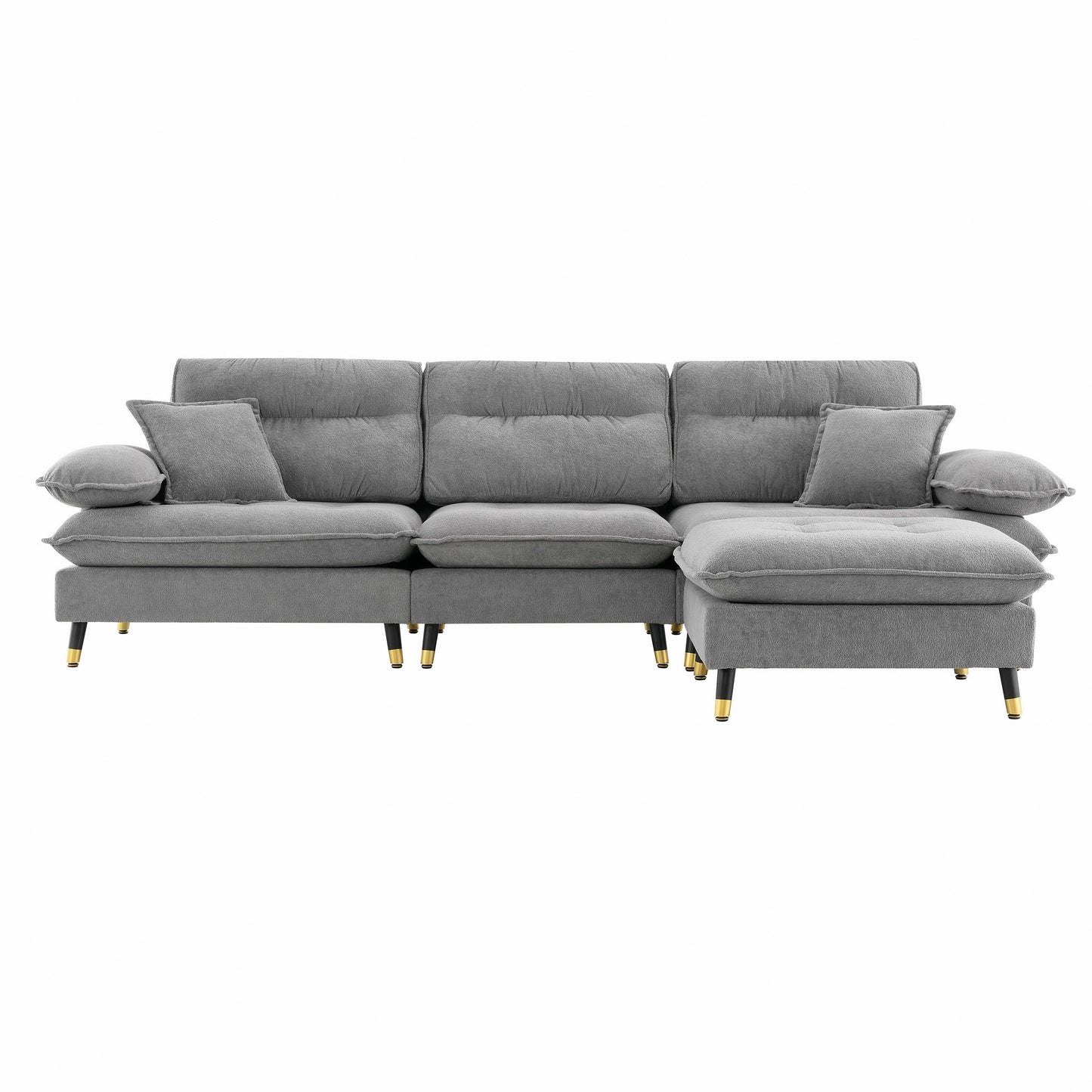 106*66.5" L Shaped Convertible Sectional Sofa,4 Seat Tufted Couch Set With Two-Tone Adjust Legs,Cloud Chenille Fabric