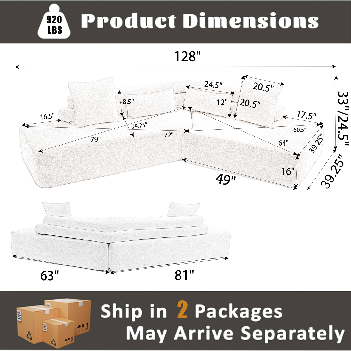 128"Minimalist Cloud Sectional Couch ,Modern Couches ,4-Seater ,No Assembly,Two Modular Sofa,Boucle Teddy Fabric