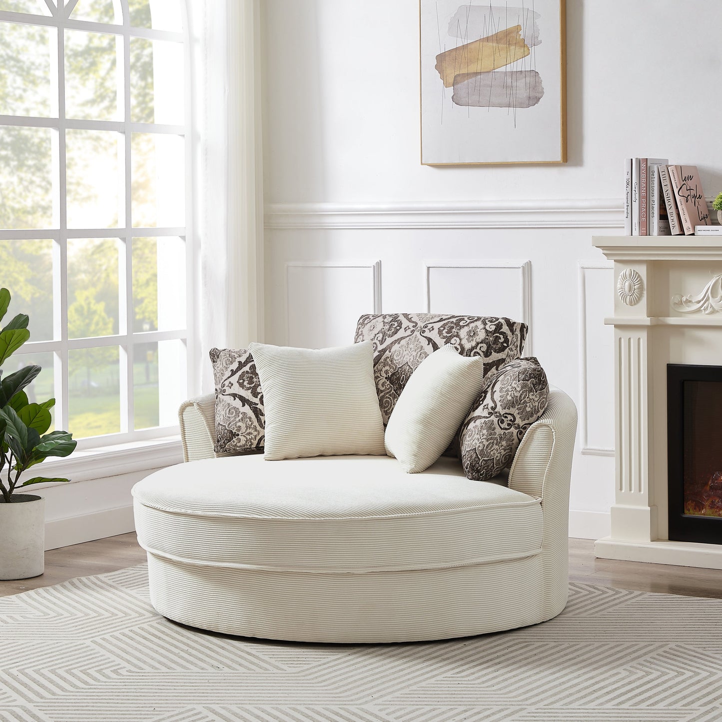Swivel Accent Barrel Chair With 5 Movable Pillow 360 Degree Swivel Round Sofa Chair for Living Room,Bedroom, Hotel