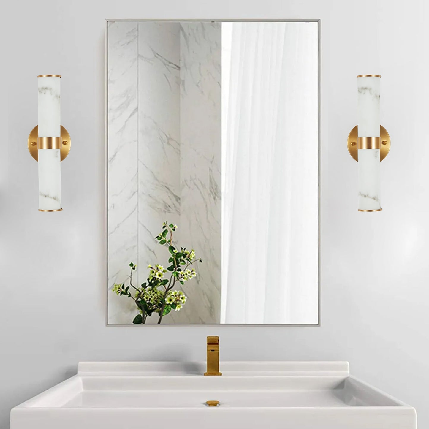 Golden and Elegant Resin Wall Sconce,Set of 2,Modern Vertical Light Fixture for Bathrooms, Hallways, and Bedrooms