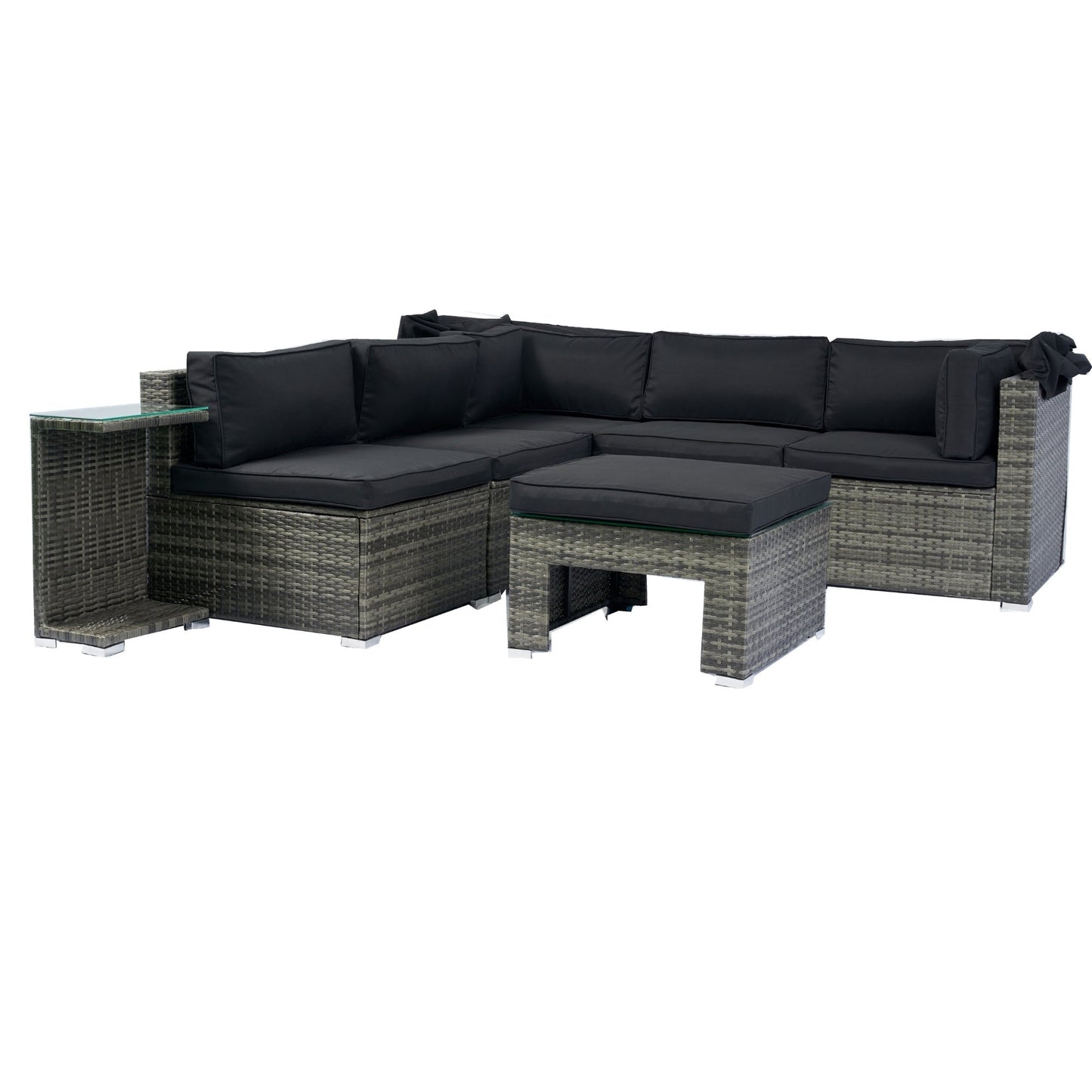 7-Piece Patio Furniture Set W/Retractable Canopy Wicker Rattan Sectional Sofa Set Patio Furniture With Washable Cushions