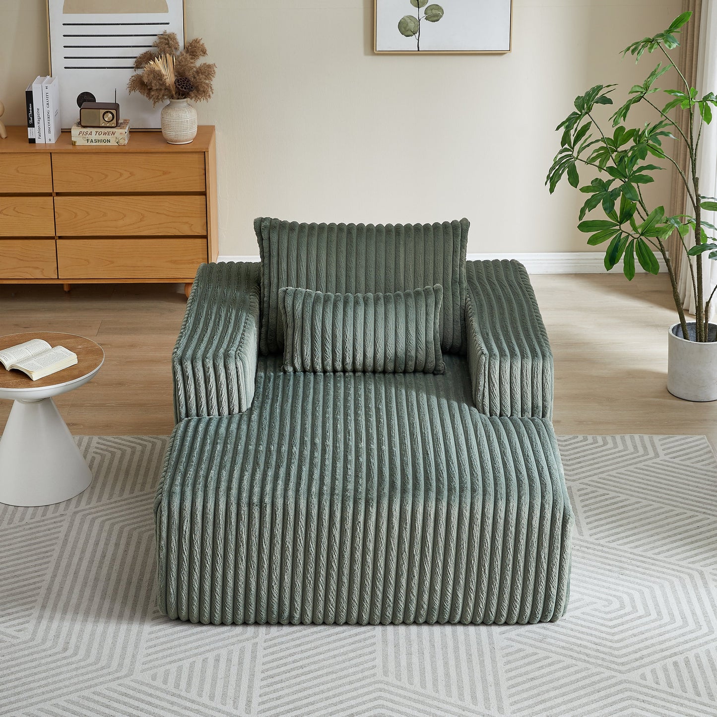 62.5-Inch Corduroy Sponge Sofa Lounge Chair,No Assembly Required,Fluffy Modern Sleeper Chair for Indoor Living Room