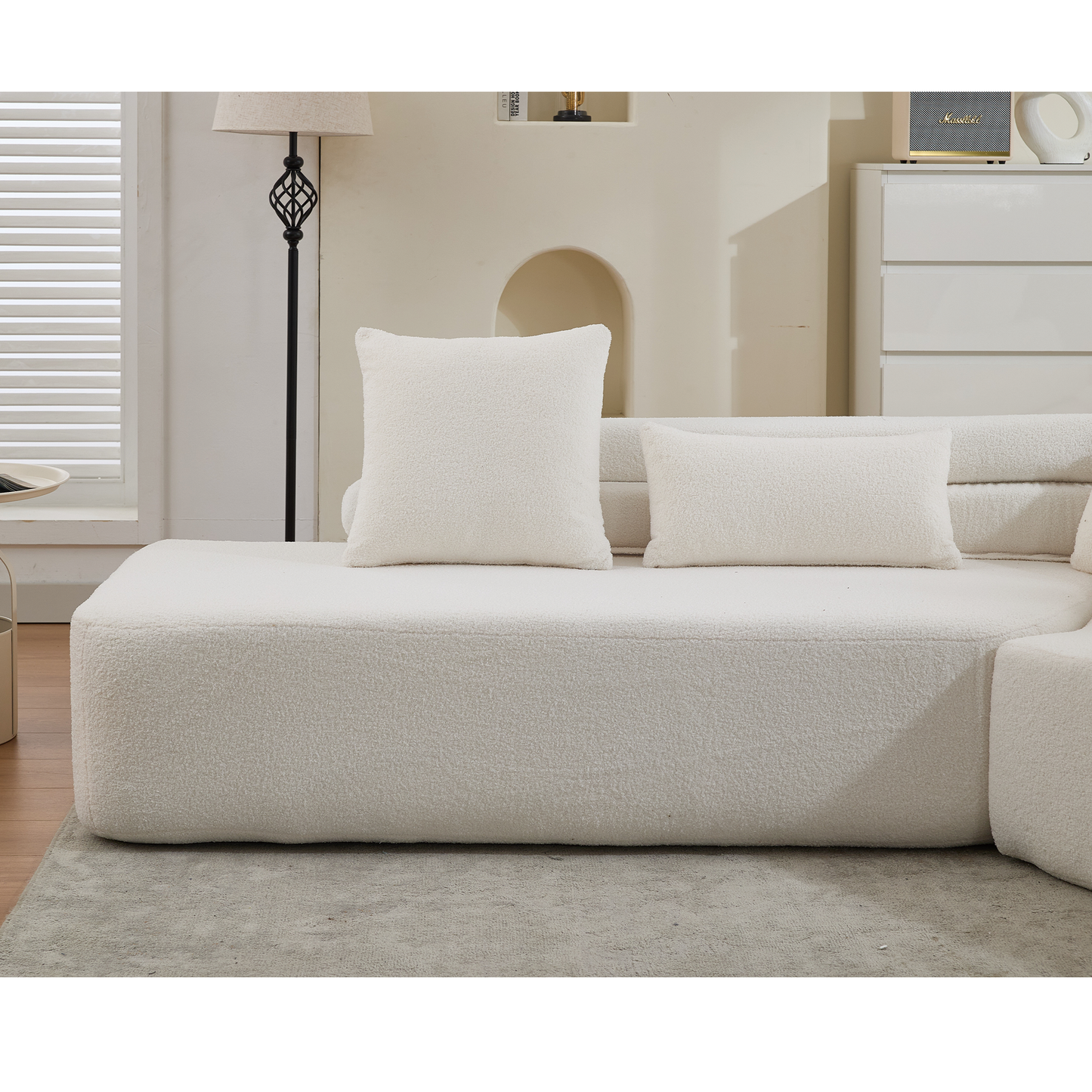 128"Minimalist Cloud Sectional Couch ,Modern Couches ,4-Seater ,No Assembly,Two Modular Sofa,Boucle Teddy Fabric, Upholstered