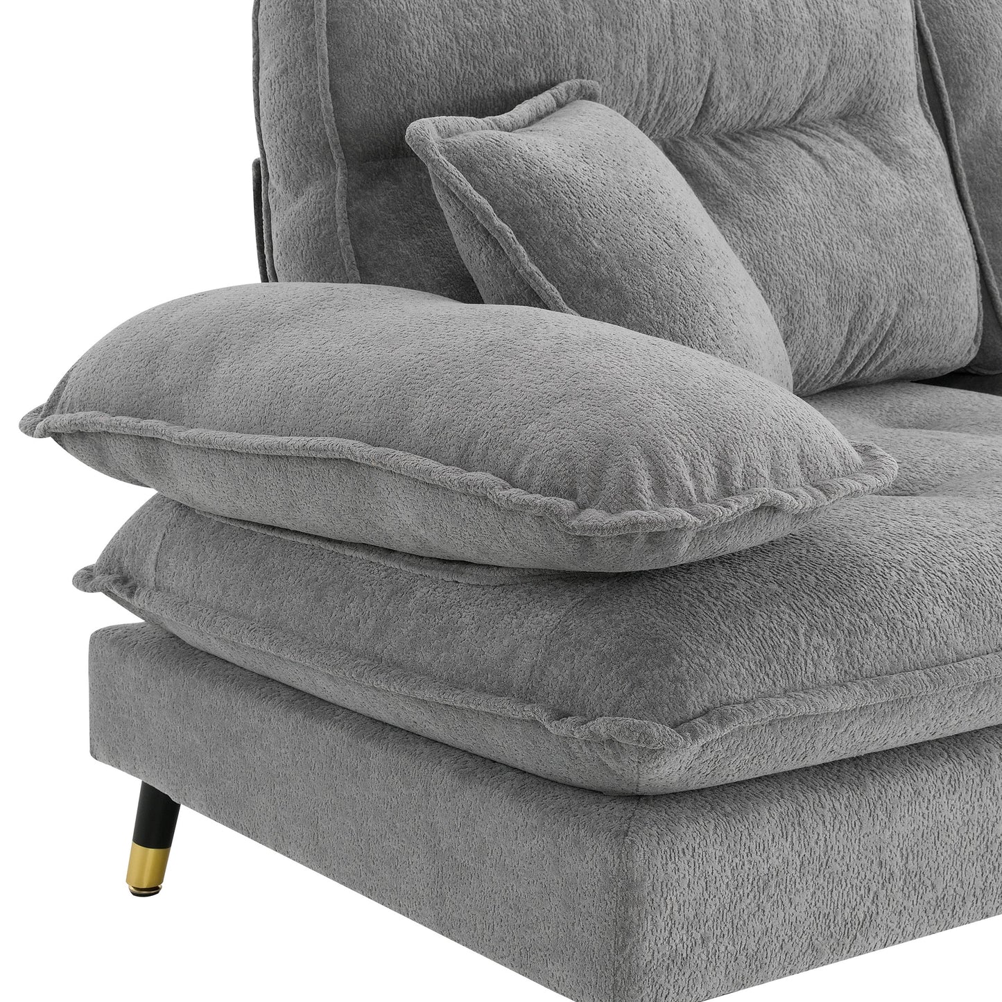 106*66.5" L Shaped Convertible Sectional Sofa,4 Seat Tufted Couch Set With Two-Tone Adjust Legs,Cloud Chenille Fabric