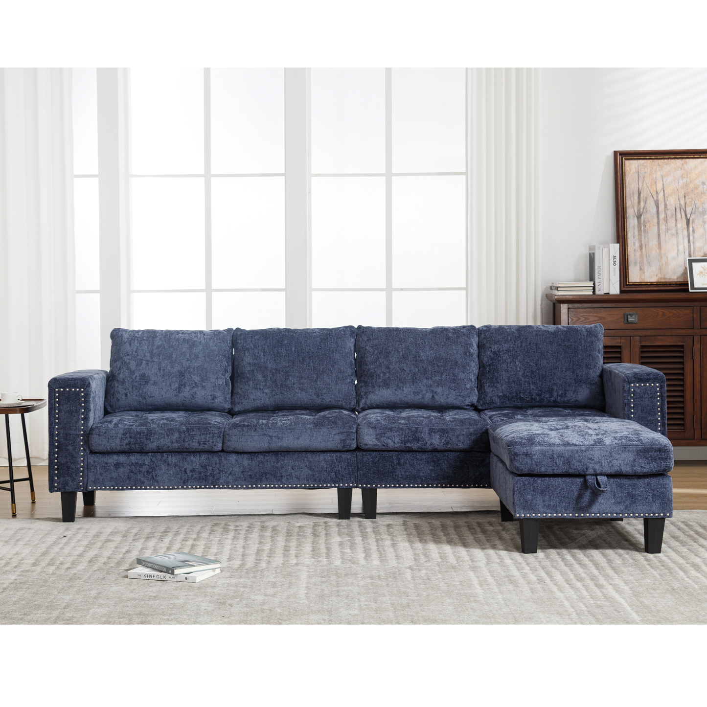 5 Seat Modular Sofa,with Storage Ottoman, Convertible Sectional Sofa, L Shaped Couch , Reversible Chaise ,Riveted Sofa