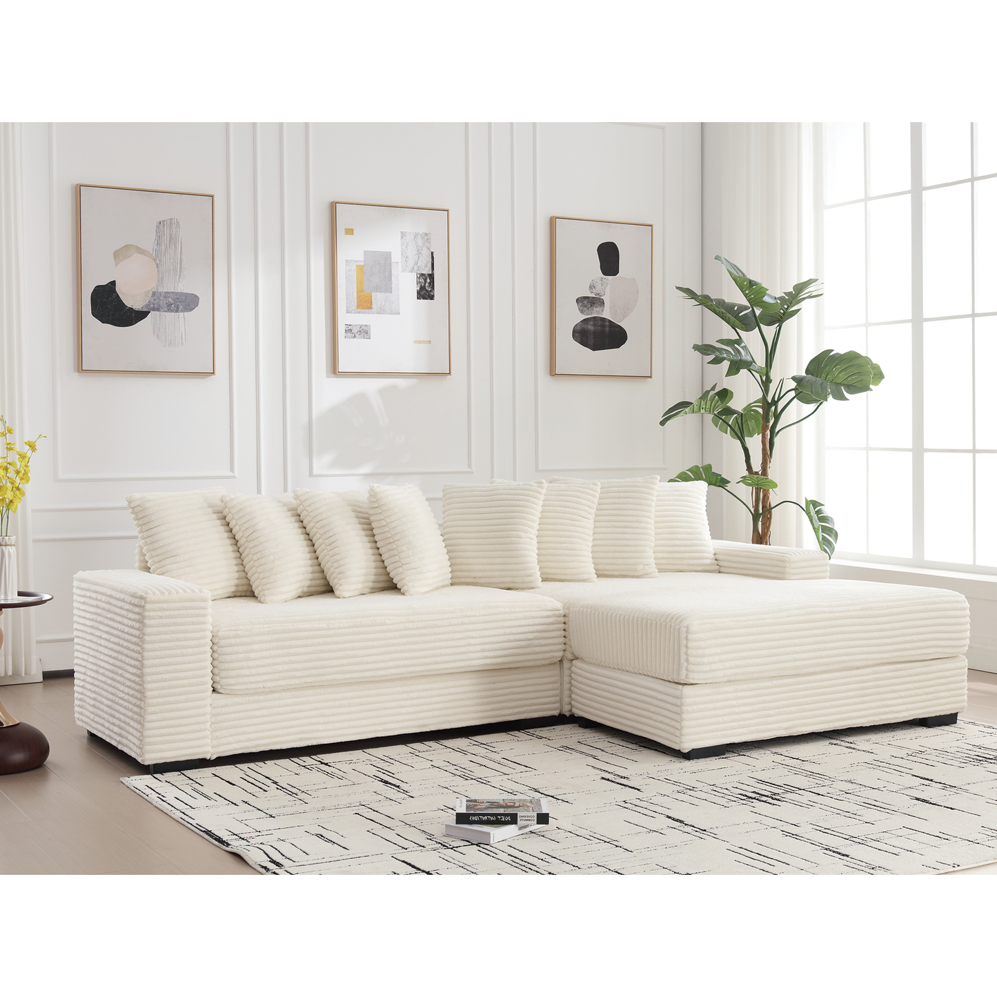 Oversized Two-Piece Couches, L Shaped Sofa, Corduroy, Right Chaise Daybed,with Armrests,Eight Throw Pillows,Corner Sofa