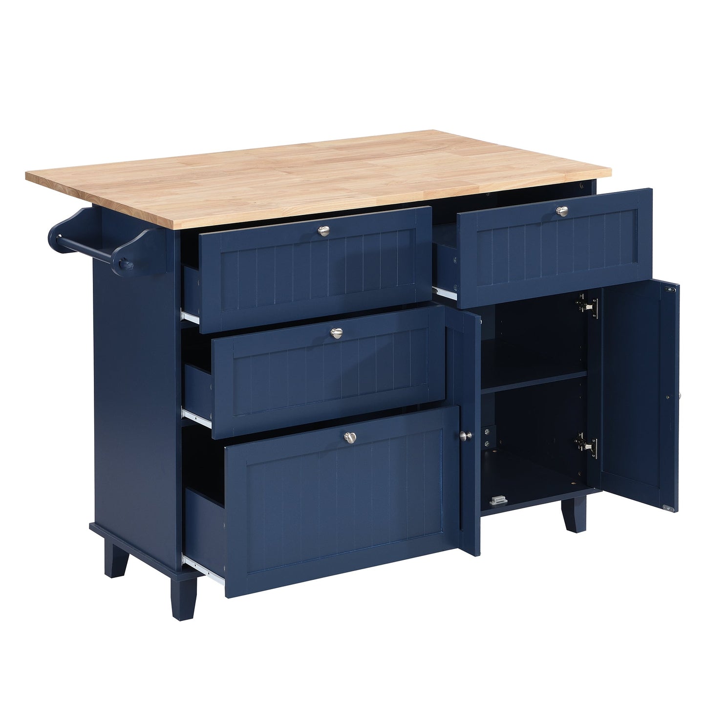 Farmhouse Kitchen Island Set With Drop Leaf and 2 Seatings,Dining Table Set With Storage Cabinet, Drawers and Towel Rack