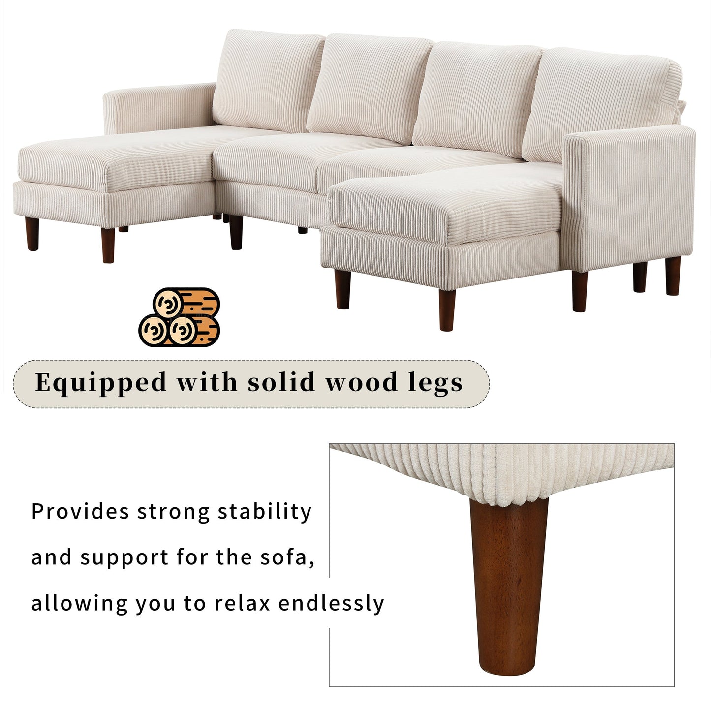 U-Shaped Sponge-Filled Cushion Combination Sofa, Suitable for Living Rooms, Studies, and Spacious Spaces