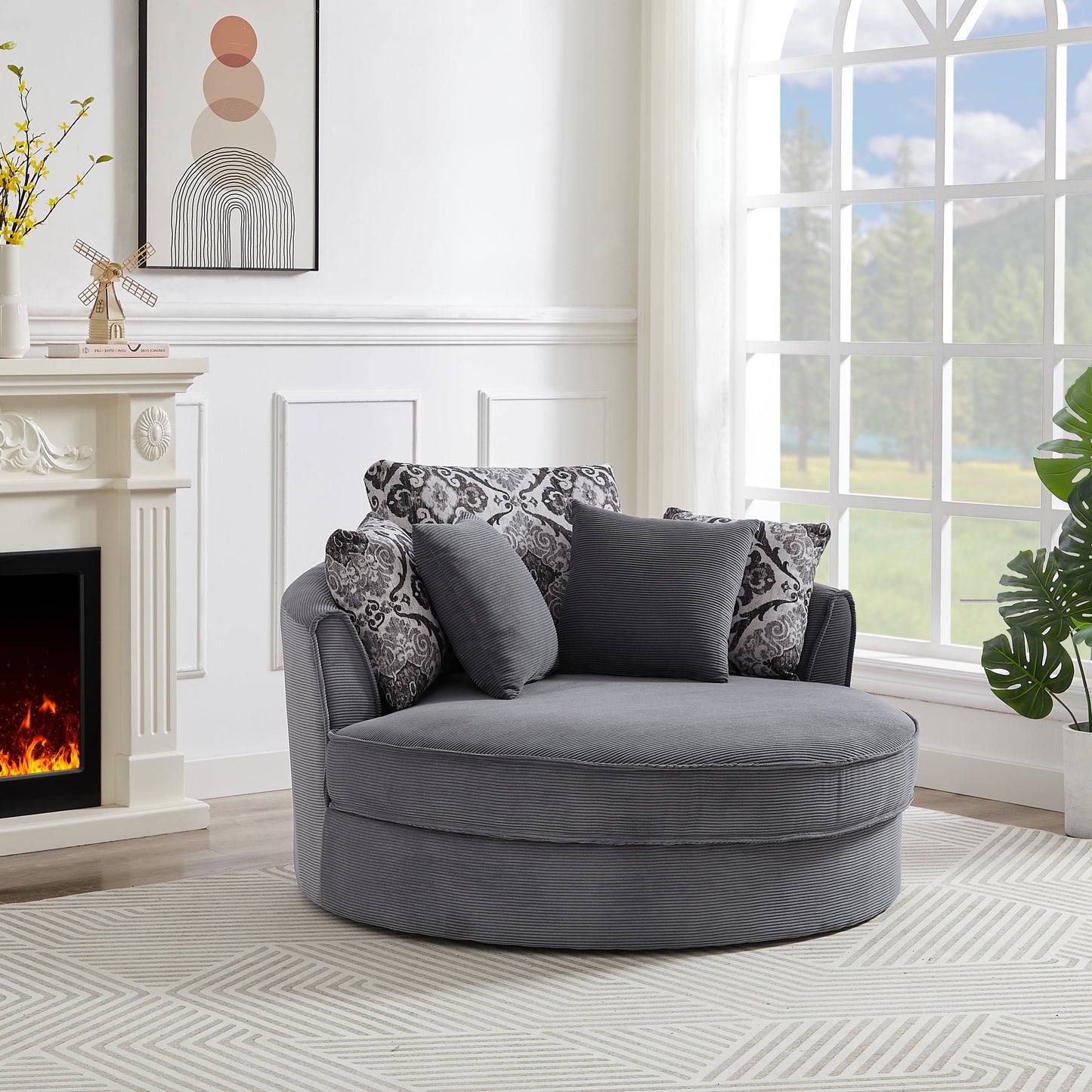Swivel Accent Barrel Chair With 5 Movable Pillow 360 Degree Swivel Round Sofa Chair for Living Room,Bedroom, Hotel