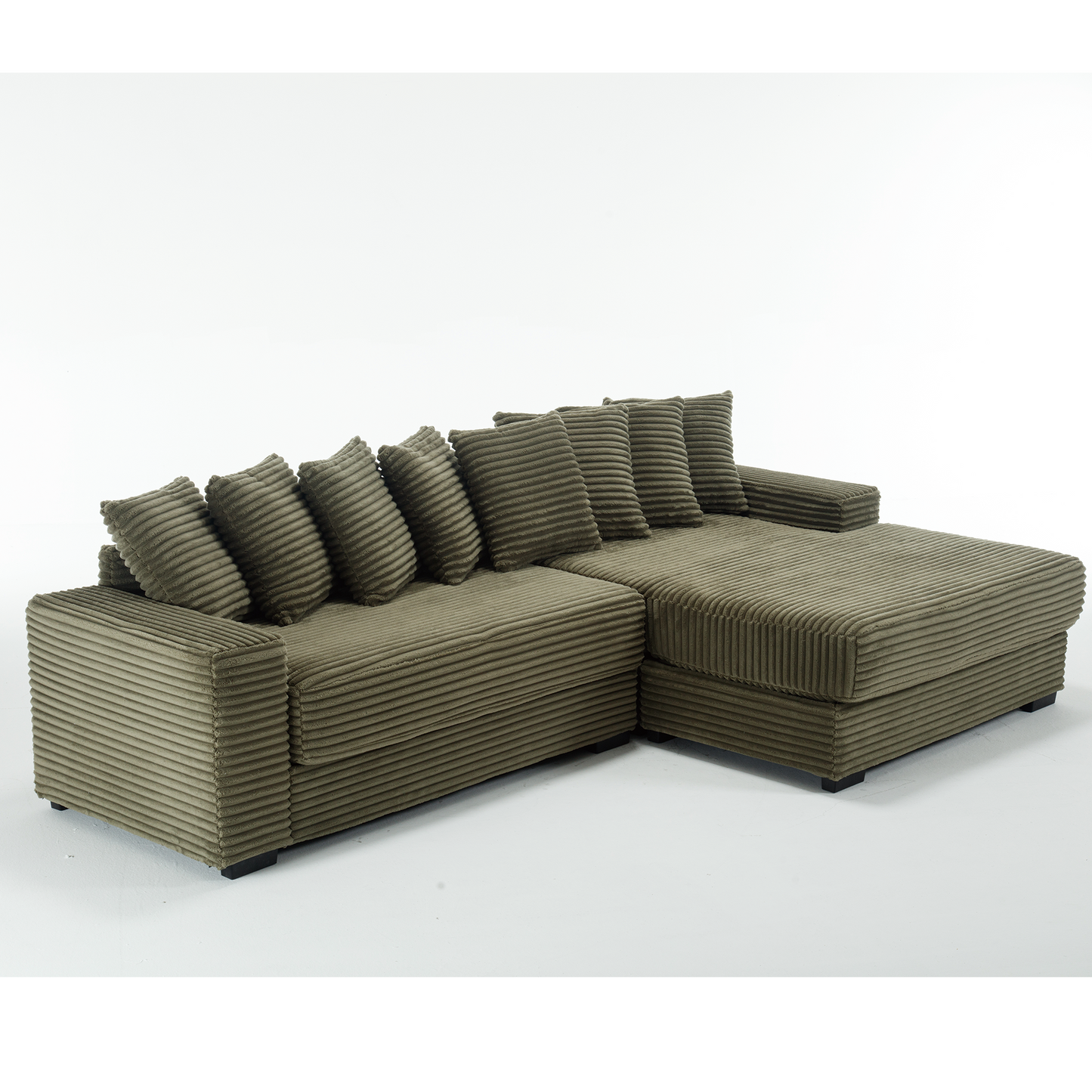 Oversized Two-Piece Couches, L Shaped Sofa, Corduroy, Right Chaise Daybed,with Armrests,Eight Throw Pillows,Corner Sofa