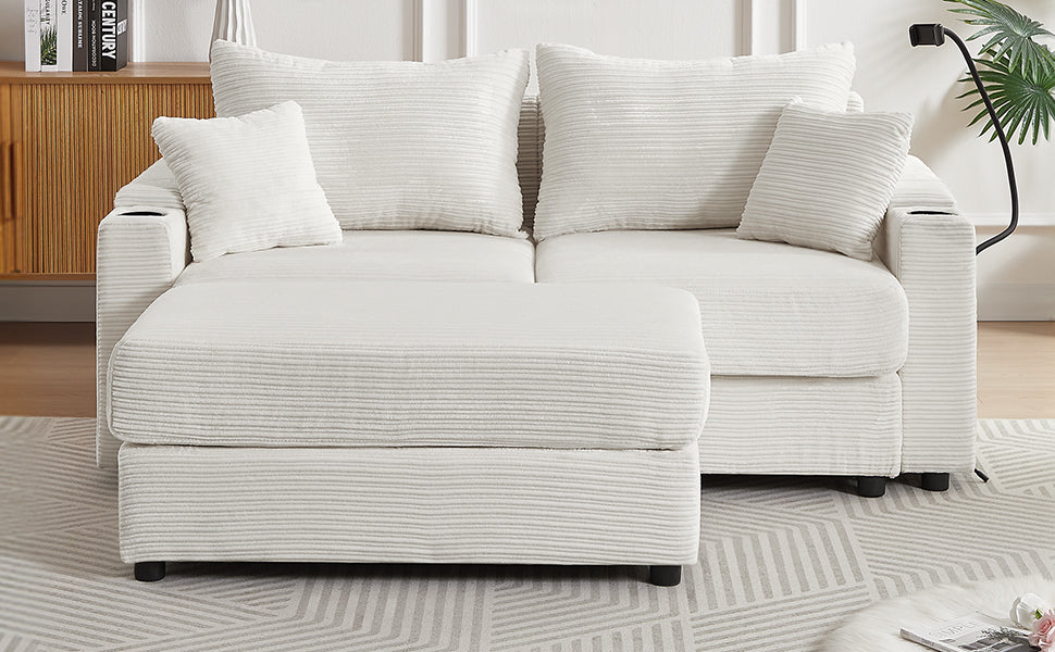 72.8" Modern Style Loveseat Sofa Sectional Sofa Couch With Storage Space, a Movable Ottoman, Two USB Ports, Two Cup Hold
