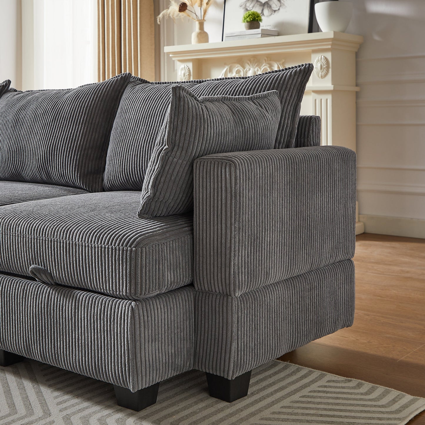 113.5'' Modular Sectiona Corduroy Sofa, Sectional Couches for Living Room U Shaped Sectional Couch With Storage Ottoman