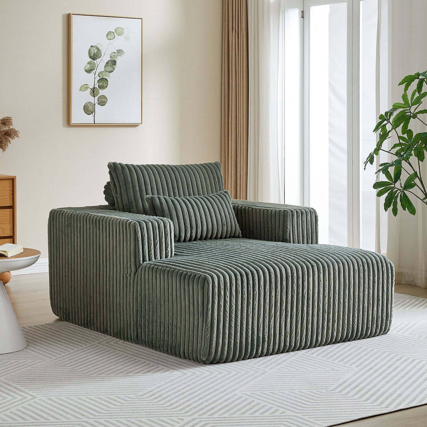 62.5-Inch Corduroy Sponge Sofa Lounge Chair,No Assembly Required,Fluffy Modern Sleeper Chair for Indoor Living Room