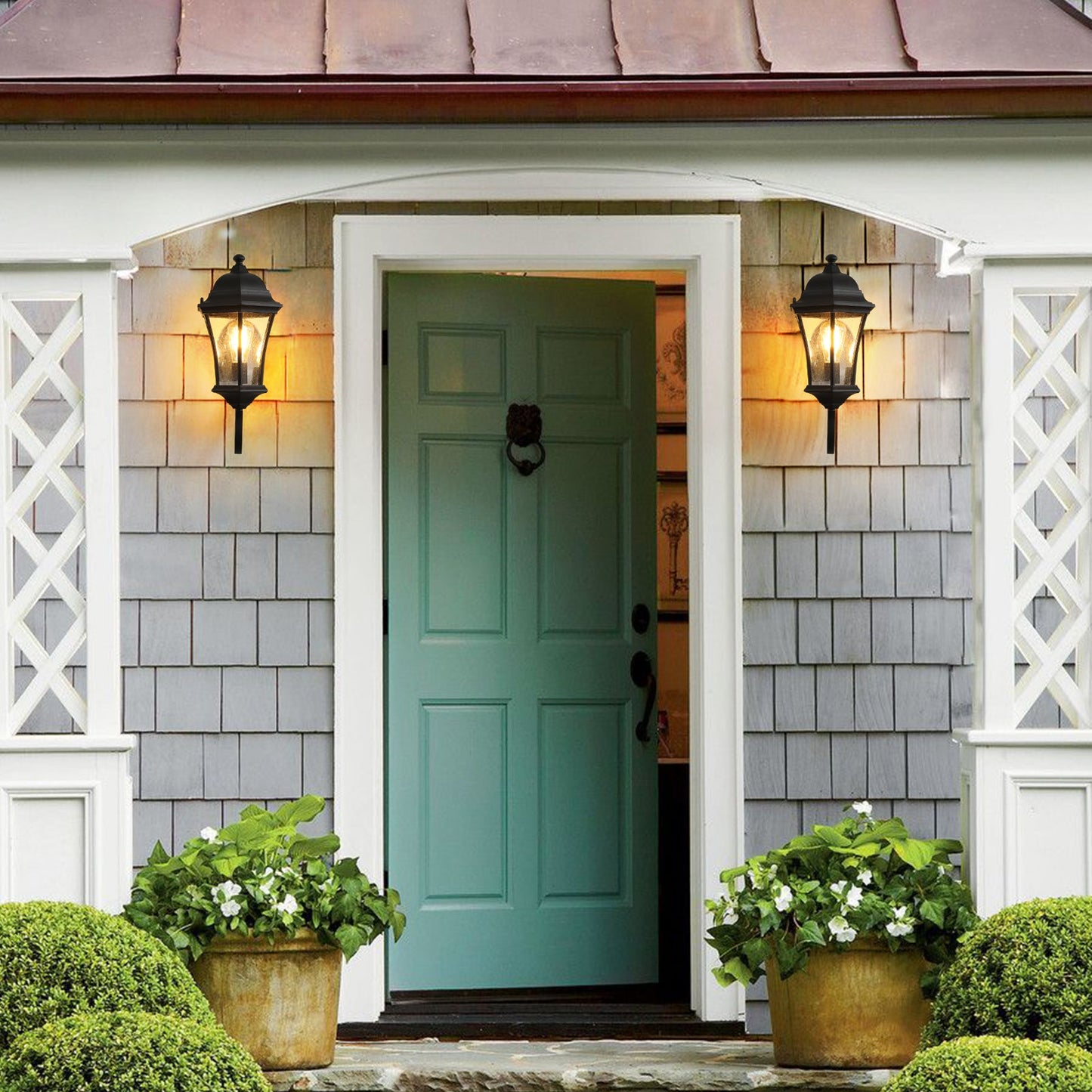 Outdoor Waterproof Glass Retro Wall Lamp Supports Multiple Types of Light Bulbs (2 Pack) With Light Sense