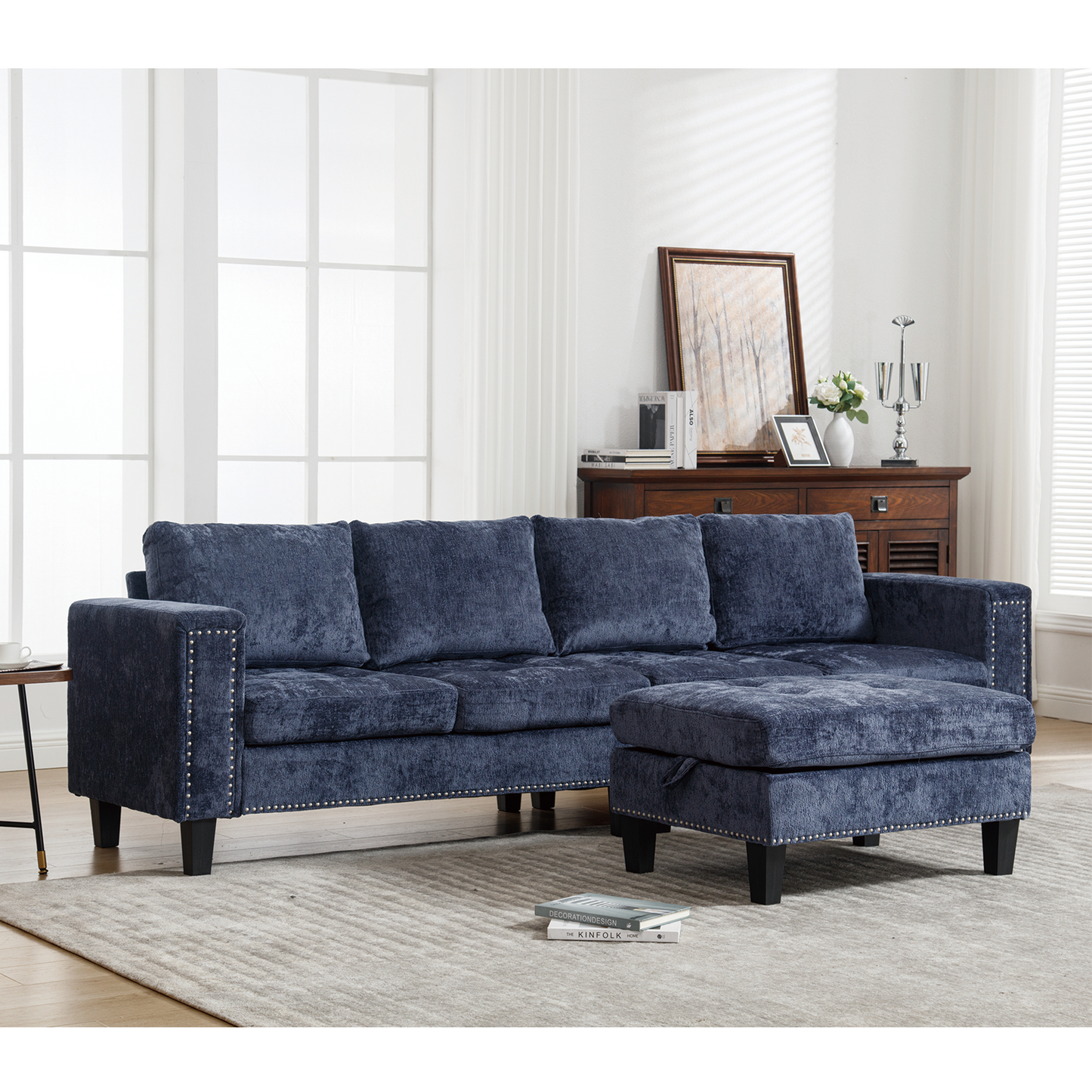 5 Seat Modular Sofa,with Storage Ottoman, Convertible Sectional Sofa, L Shaped Couch , Reversible Chaise ,Riveted Sofa
