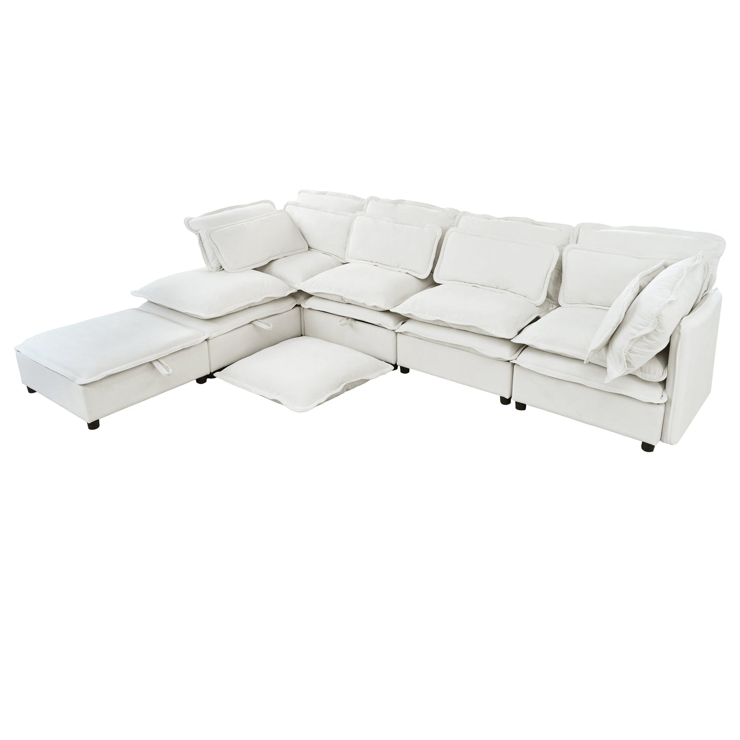 Double-Layer Cushion Modern Large U-Shaped Modular Sofa, Freely Combinable 6-Seater With Storage Function, Convertible