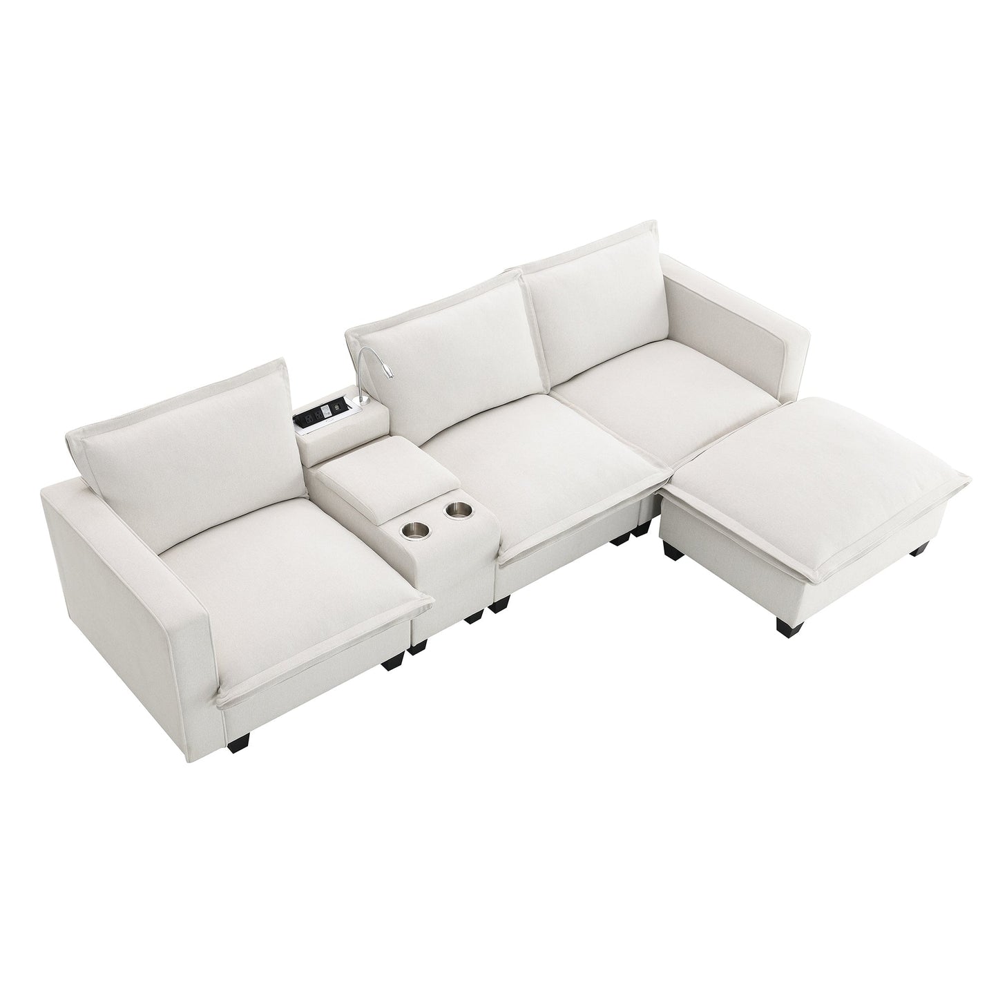 109*57" Modern Sectional Cloud Sofa With Console,USB Charger,Reading Light,Cup Holder,Wide Seat,4 Seat Chenille Modular