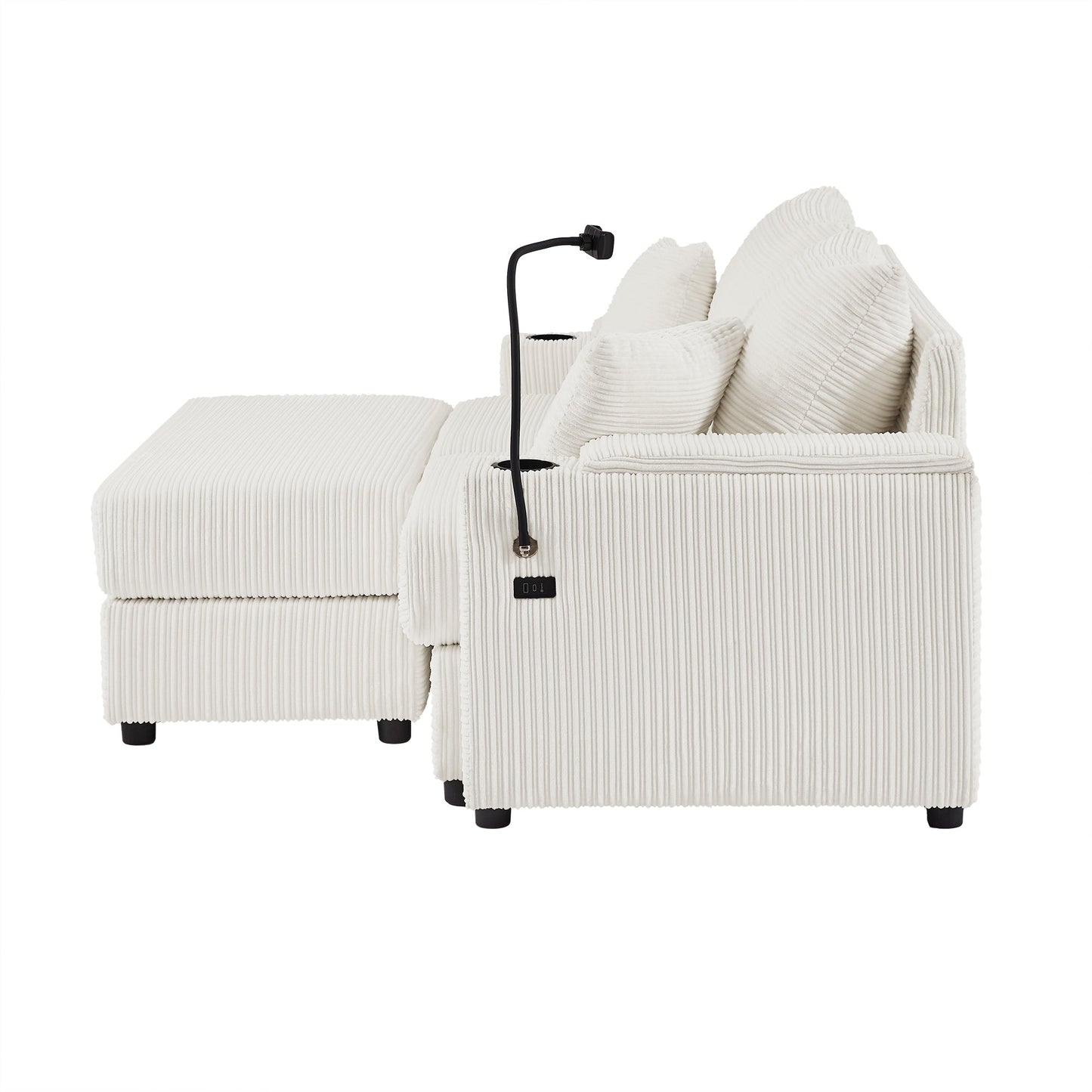 72.8" Modern Style Loveseat Sofa Sectional Sofa Couch With Storage Space, a Movable Ottoman, Two USB Ports, Two Cup Hold