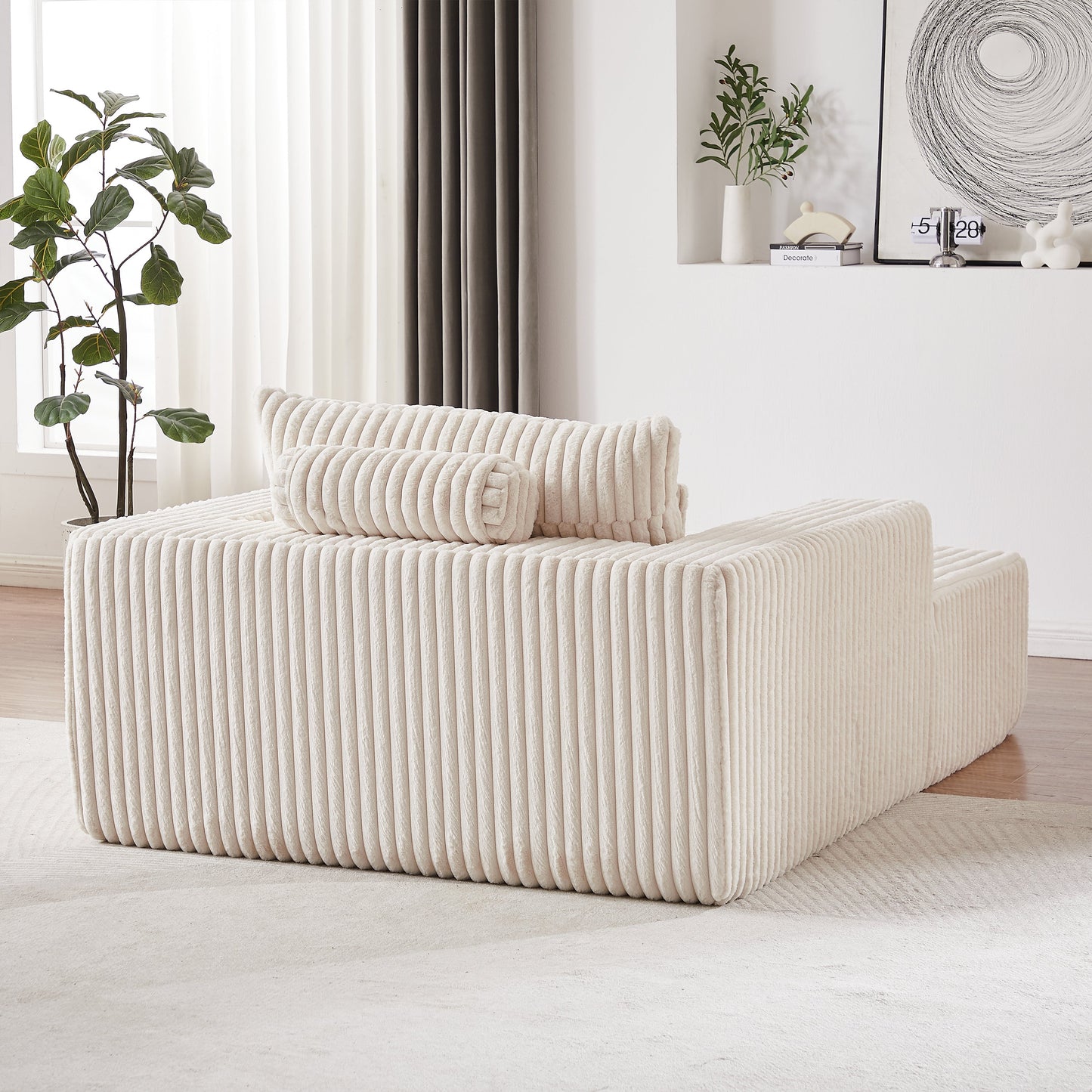 75-Inch Corduroy Sponge Sofa Lounge Chair,No Assembly Required,Fluffy Modern Sleeper Chair for Indoor Living Room Bedroom