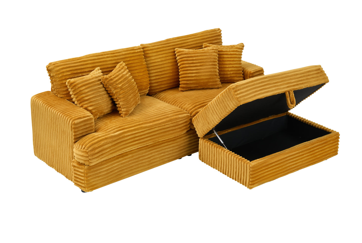 82 Inches Orange Corduroy Sofa, Storage Feet +4 Throw Pillows, Create a Living Room, Office Fashion New Darling