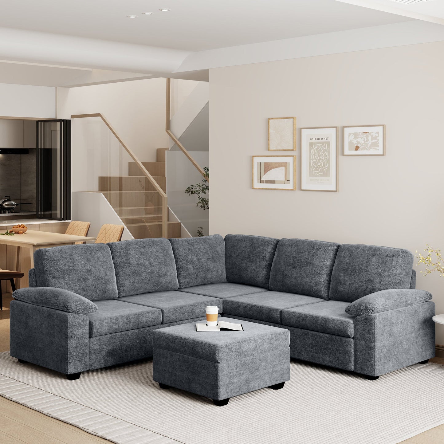 84*84" Modern Velvet Sectional Sofa Set,Large U Shaped Upholstered Corner Couch With Ottoman,Armrest Pillow