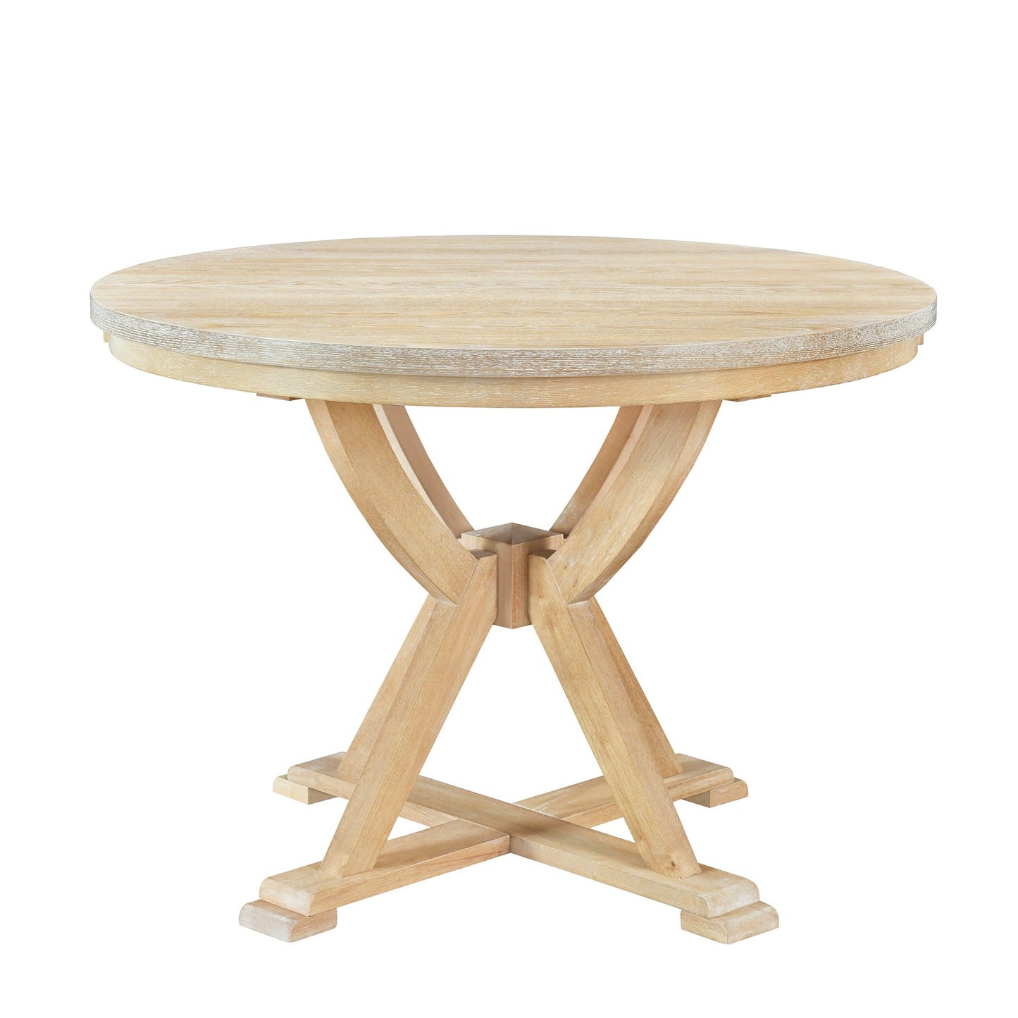 Mid-Century 5-Piece Extendable Round Dining Table Set With 15.7" Removable Leaf and 4 Cross Back Dining Chairs, Natural