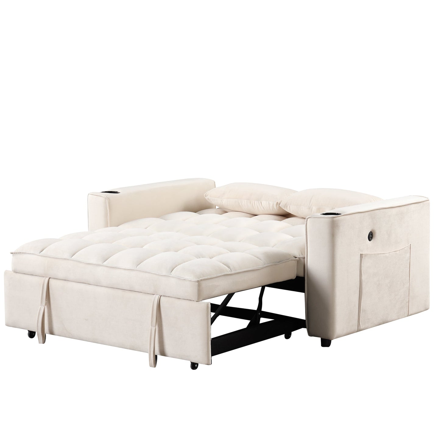 55.3" 4-1 Multi-Functional Sofa Bed With Cup Holder and USB Port for Living Room or Apartments Milky White