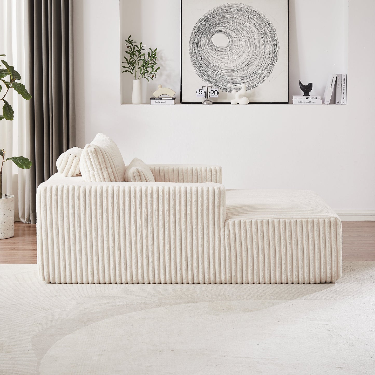75-Inch Corduroy Sponge Sofa Lounge Chair,No Assembly Required,Fluffy Modern Sleeper Chair for Indoor Living Room Bedroom