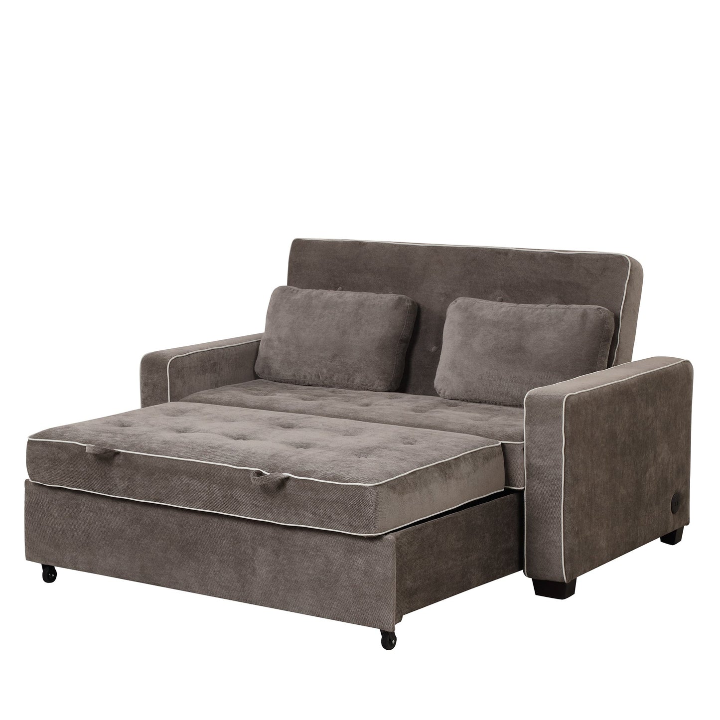 65.7" Linen Upholstered Sleeper Bed , Pull Out Sofa Bed Couch Attached Two Throw Pillows,Dual USB Charging Port