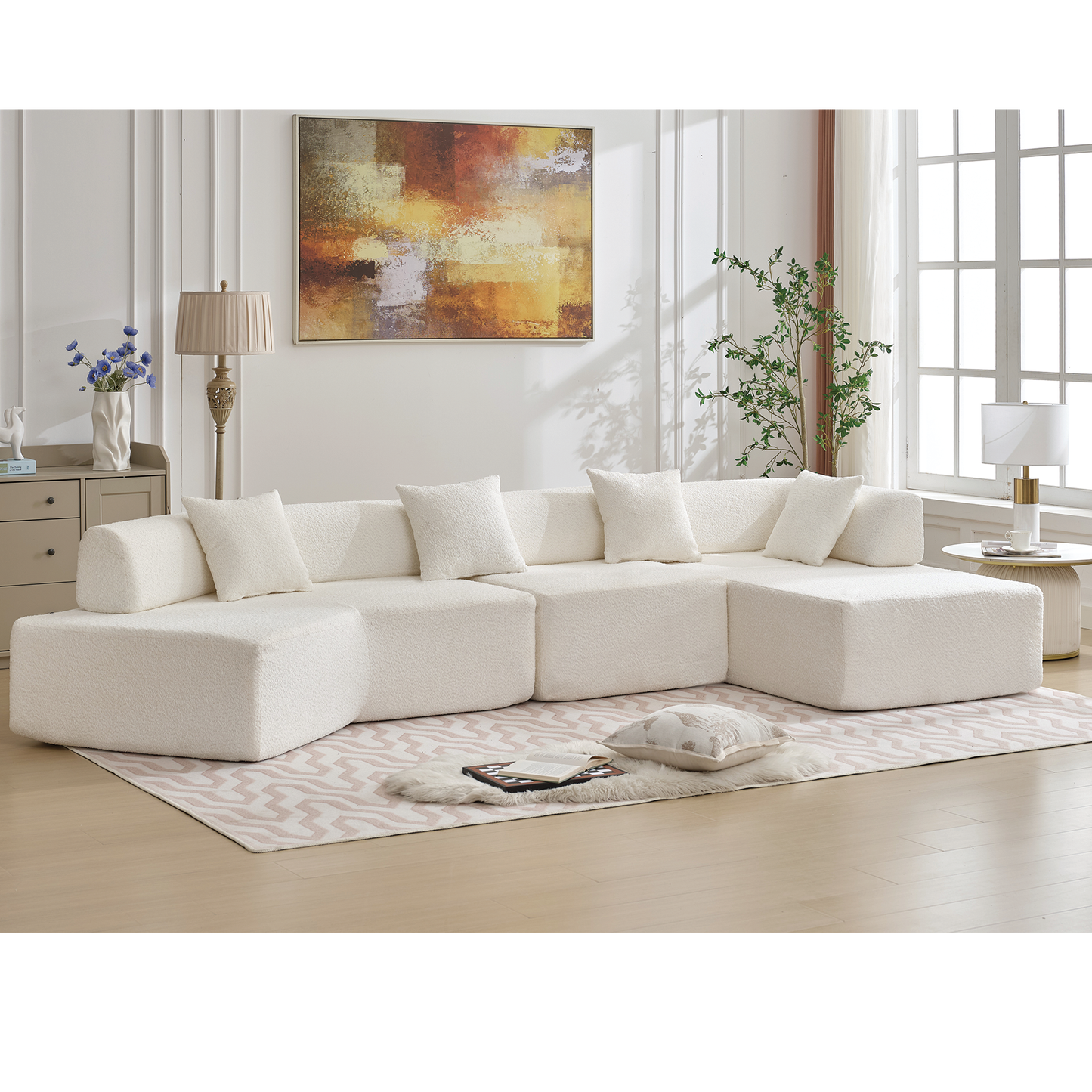 Modern Minimalist 140" L-Shape Couch ,No Assembly Required,Boucle,Modular Sofa ,Couch With Chaise