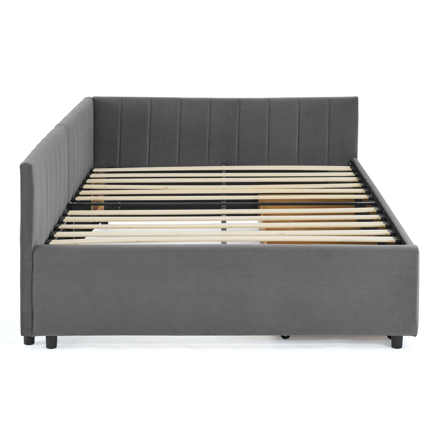 Full Size Upholstered Tufted Bed Frame With Two Drawers, Sofa Bed Frame With Comfortable Backrest and Armrests, Velvet