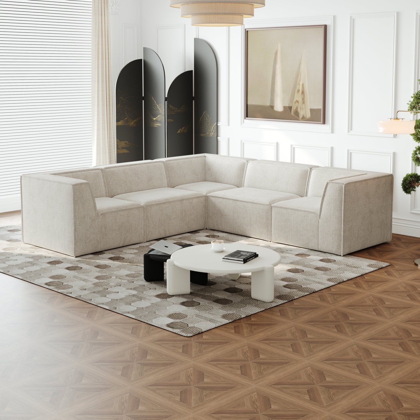 106*106" Chenille Modular L Shaped Sectional Sofa,Luxury Floor Couch Set,Upholstered Indoor Furniture
