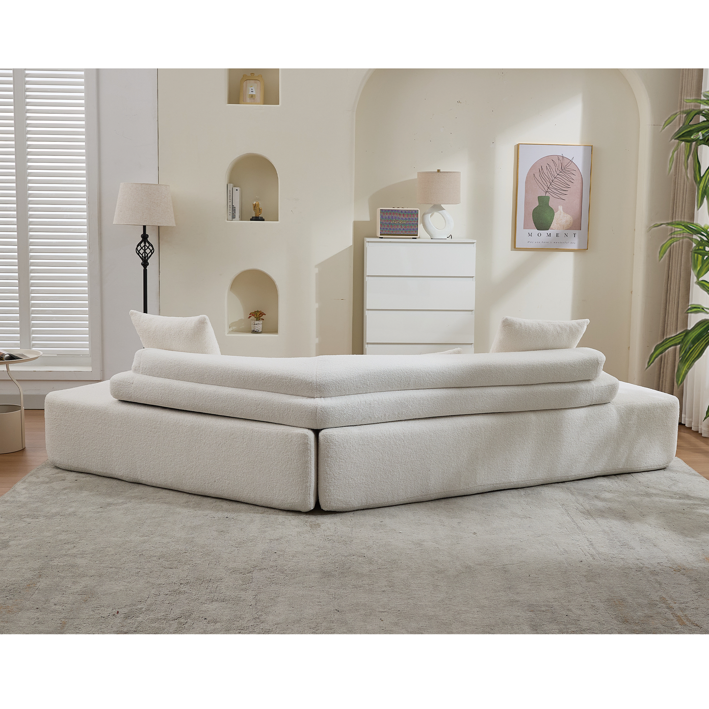 128"Minimalist Cloud Sectional Couch ,Modern Couches ,4-Seater ,No Assembly,Two Modular Sofa,Boucle Teddy Fabric, Upholstered