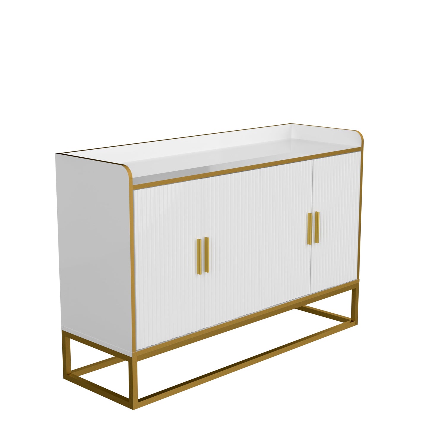Modern Kitchen Buffet Storage Cabinet Cupboard White Gloss With Metal Legs for Living Room Kitchen