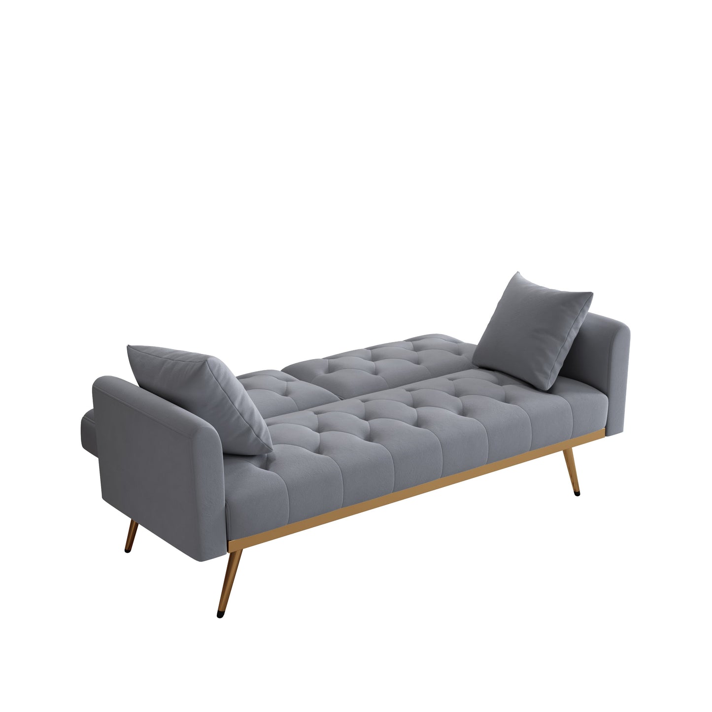 68.3" Gray Velvet Nail Head Sofa Bed With Throw Pillow and Midfoot