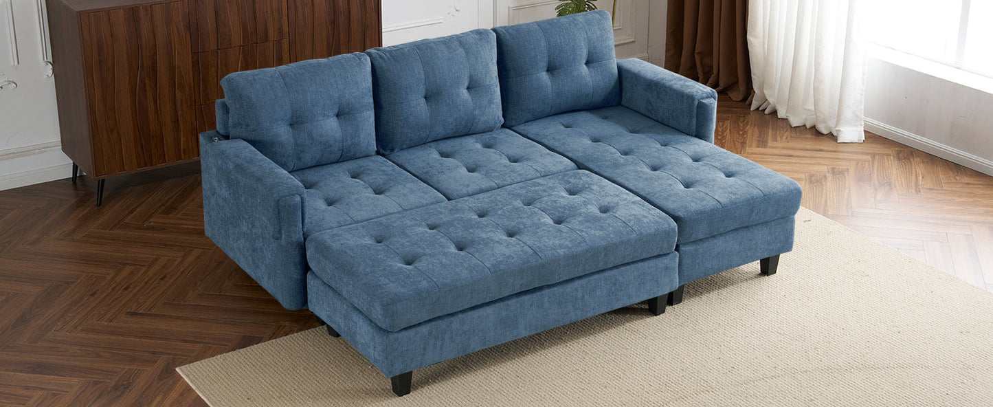 83.4" L-Shaped Sofa Sectional Couch Sofa Bed With Two USB Ports, a Movable Ottoman and a Reversible Chaise Lounge