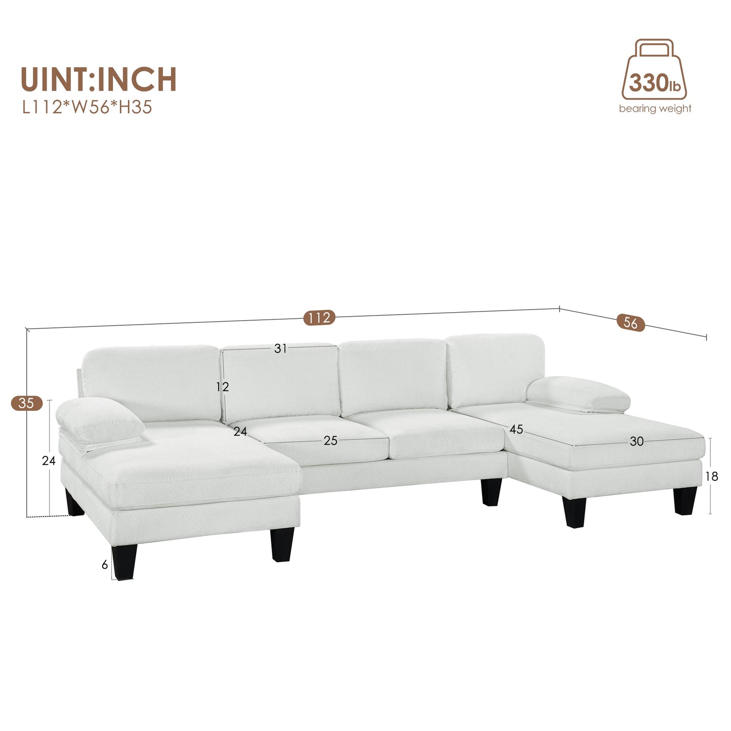 112*56" Granular Velvet Sofa,U-Shaped Couch With Oversized Seat,6-Seat Sofa Bed With Double Chaise,Comfortable and Spacious