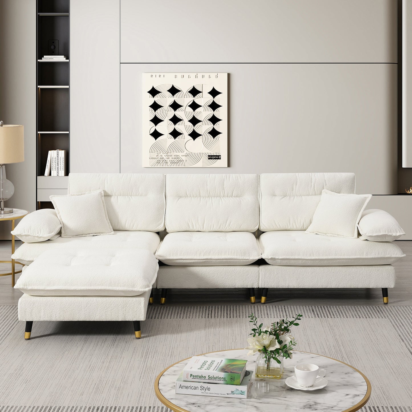 106*66.5" L Shaped Convertible Sectional Sofa,4 Seat Tufted Couch Set With Two-Tone Adjust Legs,Cloud Chenille Fabric