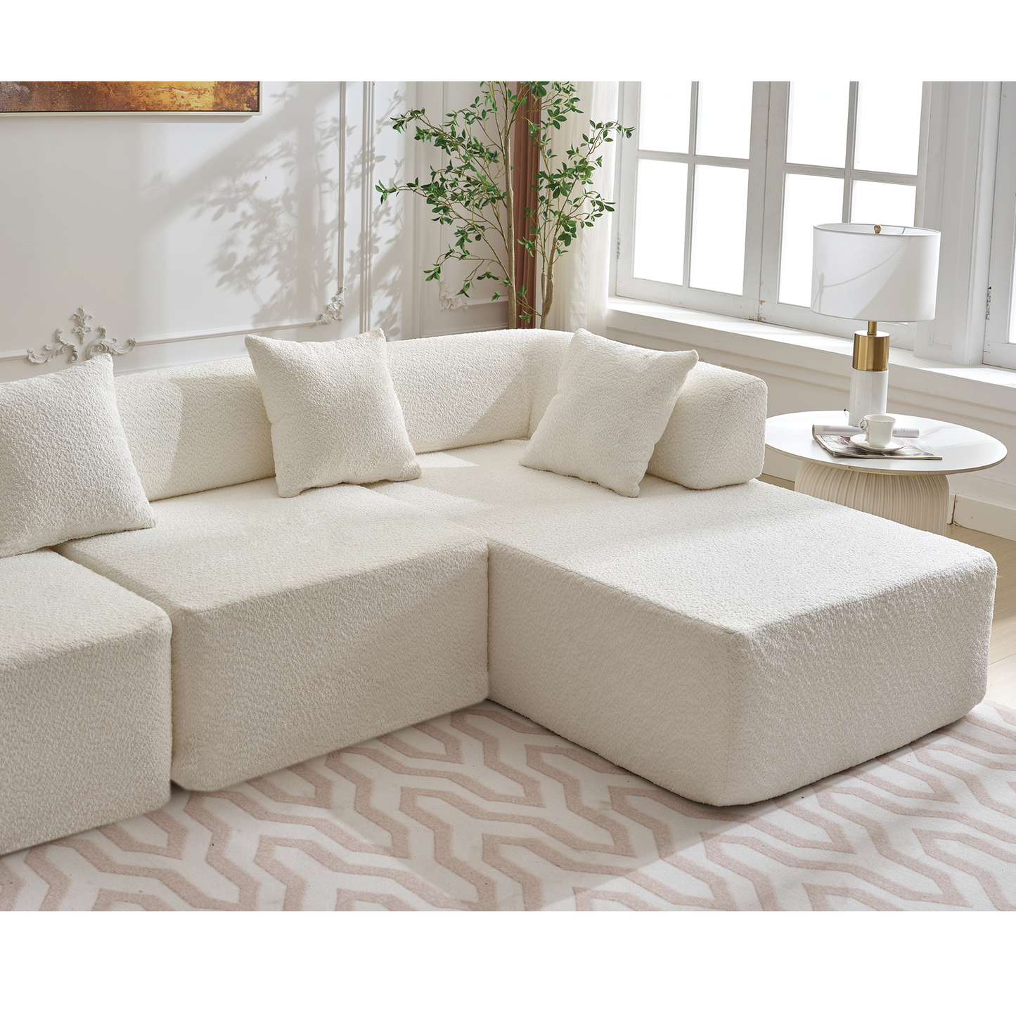 Modern Minimalist 140" L-Shape Couch ,No Assembly Required,Boucle,Modular Sofa ,Couch With Chaise