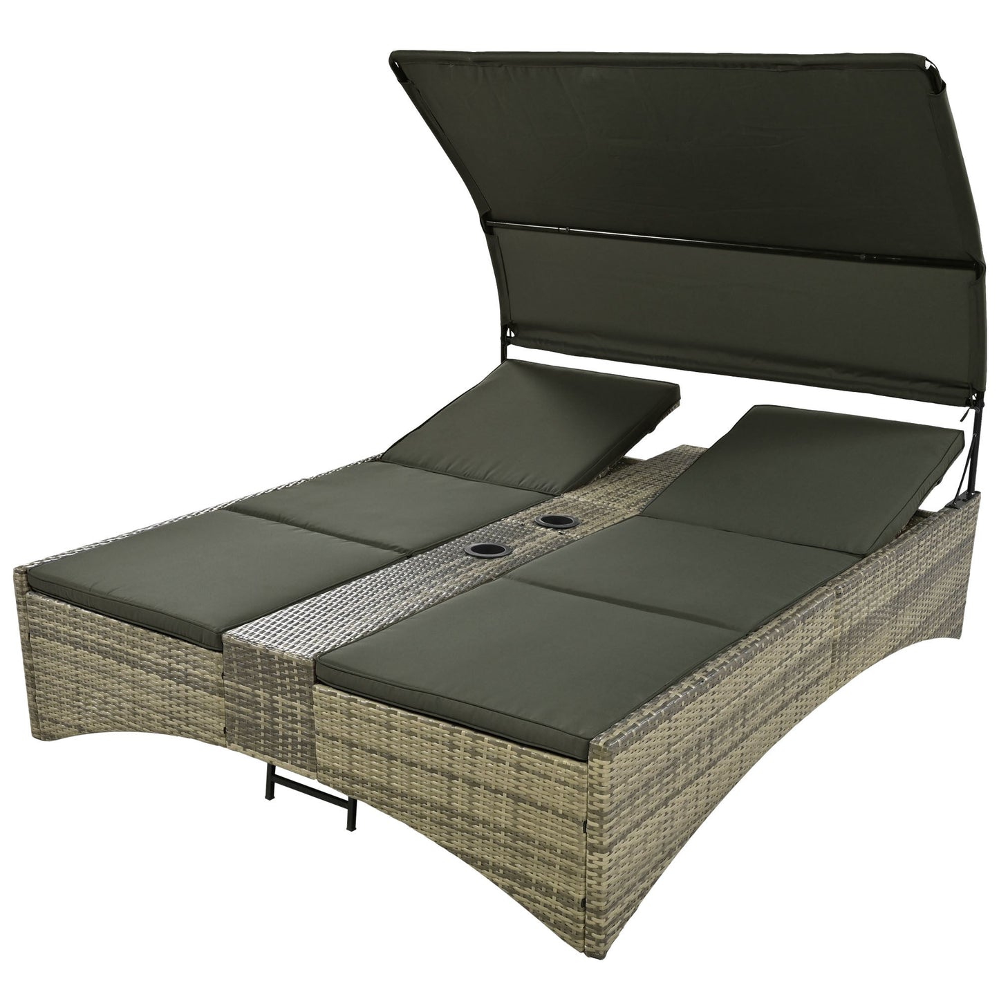 Patio Daybed Outdoor Daybed Outdoor Rattan Sun Lounger With Shelter Roof With Adjustable Backrest, Storage Box
