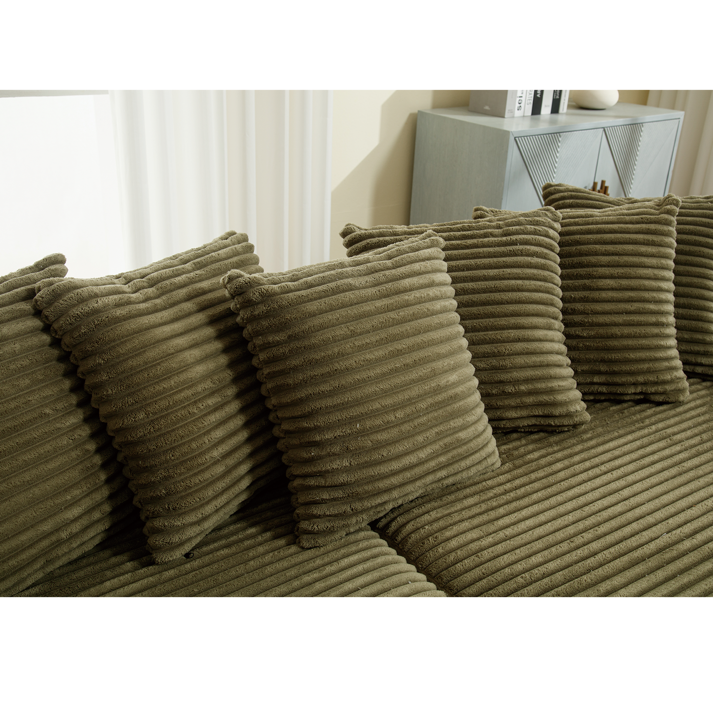 Oversized Two-Piece Couches, L Shaped Sofa, Corduroy, Right Chaise Daybed,with Armrests,Eight Throw Pillows,Corner Sofa