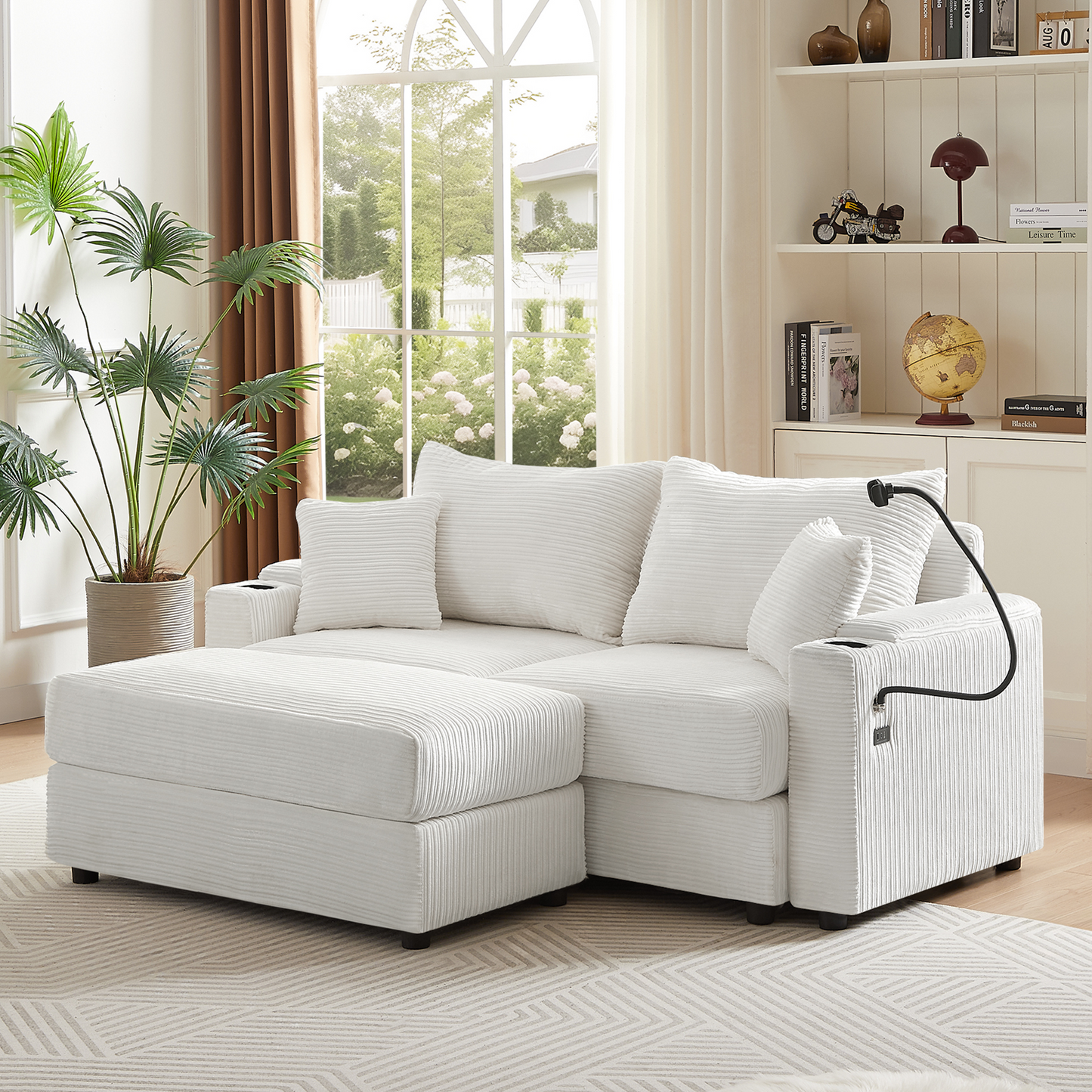 72.8" Modern Style Loveseat Sofa Sectional Sofa Couch With Storage Space, a Movable Ottoman, Two USB Ports, Two Cup Hold
