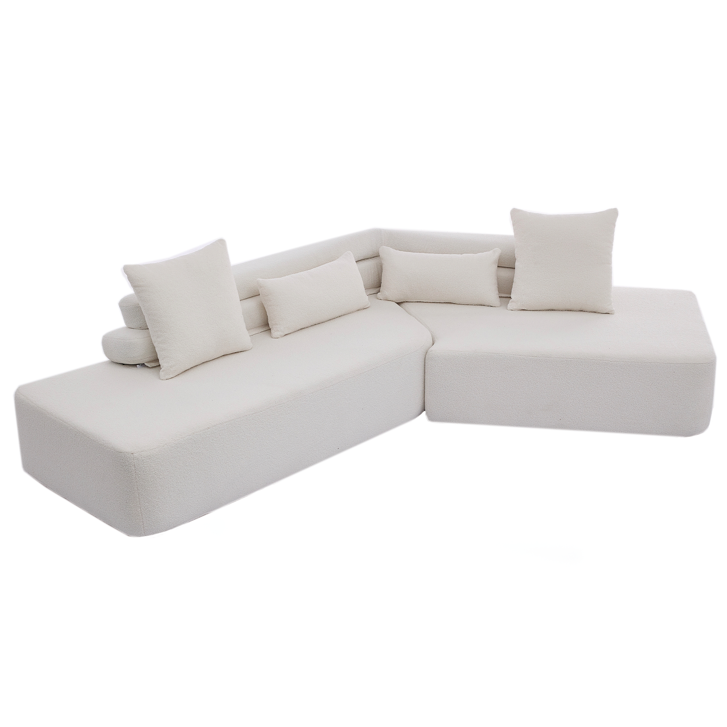 128"Minimalist Cloud Sectional Couch ,Modern Couches ,4-Seater ,No Assembly,Two Modular Sofa,Boucle Teddy Fabric, Upholstered