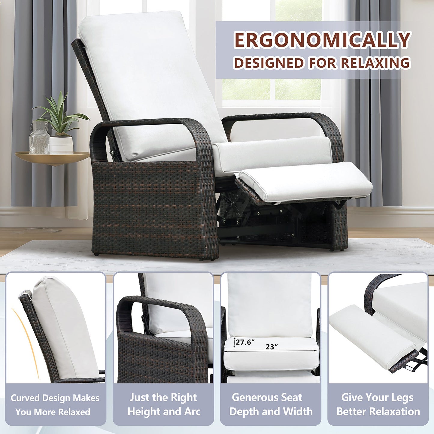 Outdoor Recliner Chair; Automatic Adjustable Wicker Lounge Recliner Chair With 5.12'' Thicken Cushion